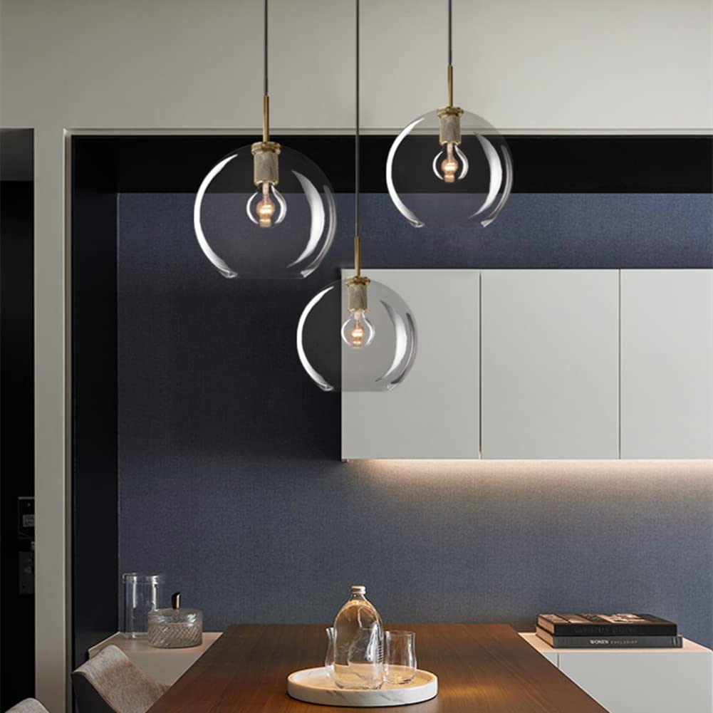 Brass Globe Pendant Light Fixture - Industrial Clear Glass Mini Hanging Light with Gold Glass Ball Shade | Perfect for Kitchen Island, Dining Room & Bedroom Lighting