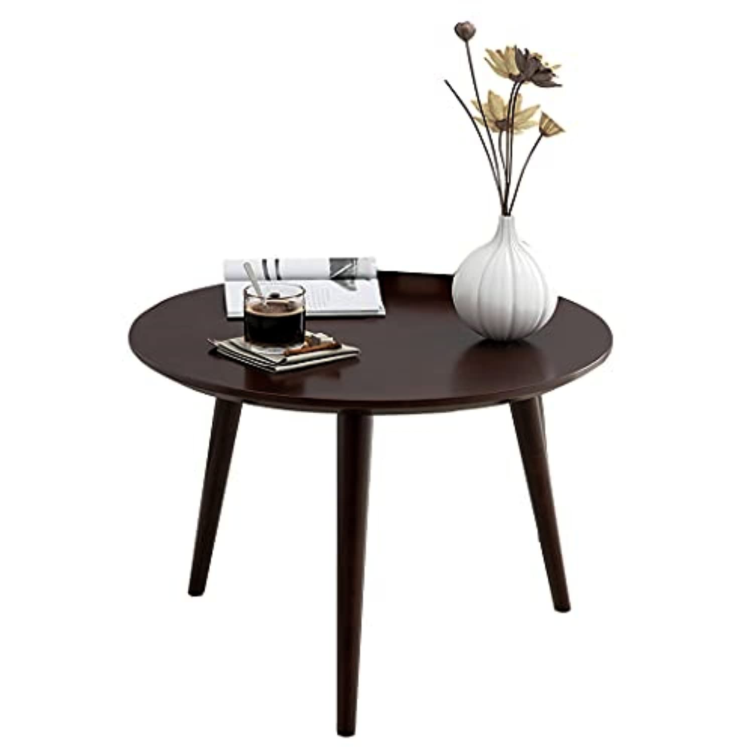 WoodShine Round End Table - Solid Walnut Wood Side Table for Living Room, Bedroom & Office - 23.62