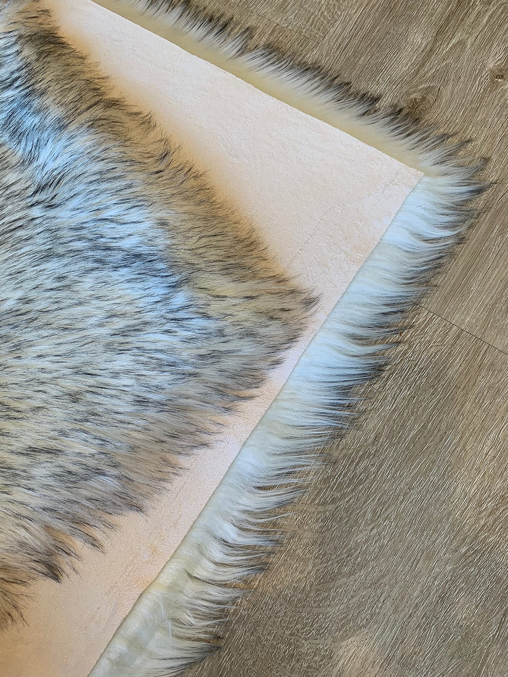LAMBZY Faux Sheepskin Super Soft Hypoallergenic Silky Square Shag Rug - 5' White/Black Tips - Plush Living Room Carpet, Cozy Kids Bedroom Decor, Sofa Throw Blanket Alternative - Perfect for Nursery, Home Office & Pet-Friendly Spaces