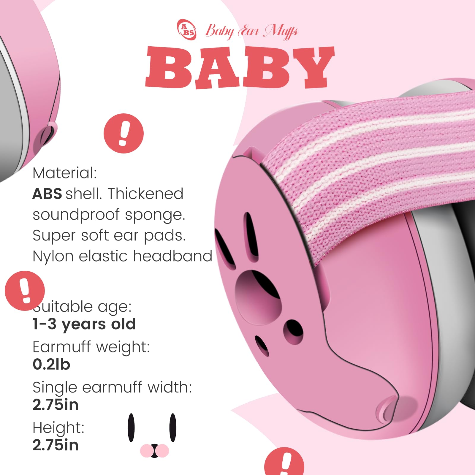 Gardtech Baby Headphones for Noise Protection - Adjustable Infant Ear Muffs for Newborns & Toddlers 0-36 Months, 25dB SNR Noise Canceling Headphones for Airplane Travel, Concerts & Outdoor Activities (Pink) - Perfect for Flying, Fireworks & Loud Events