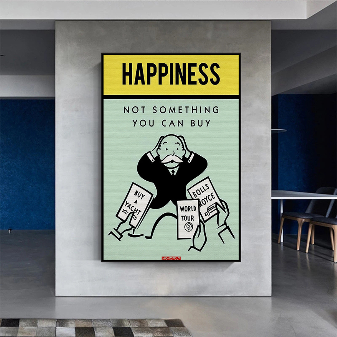 Alec Monopoly 'Can't Buy Happiness' Playing Card Canvas Wall Art - Perfect for Living Room, Bedroom & Office Decor