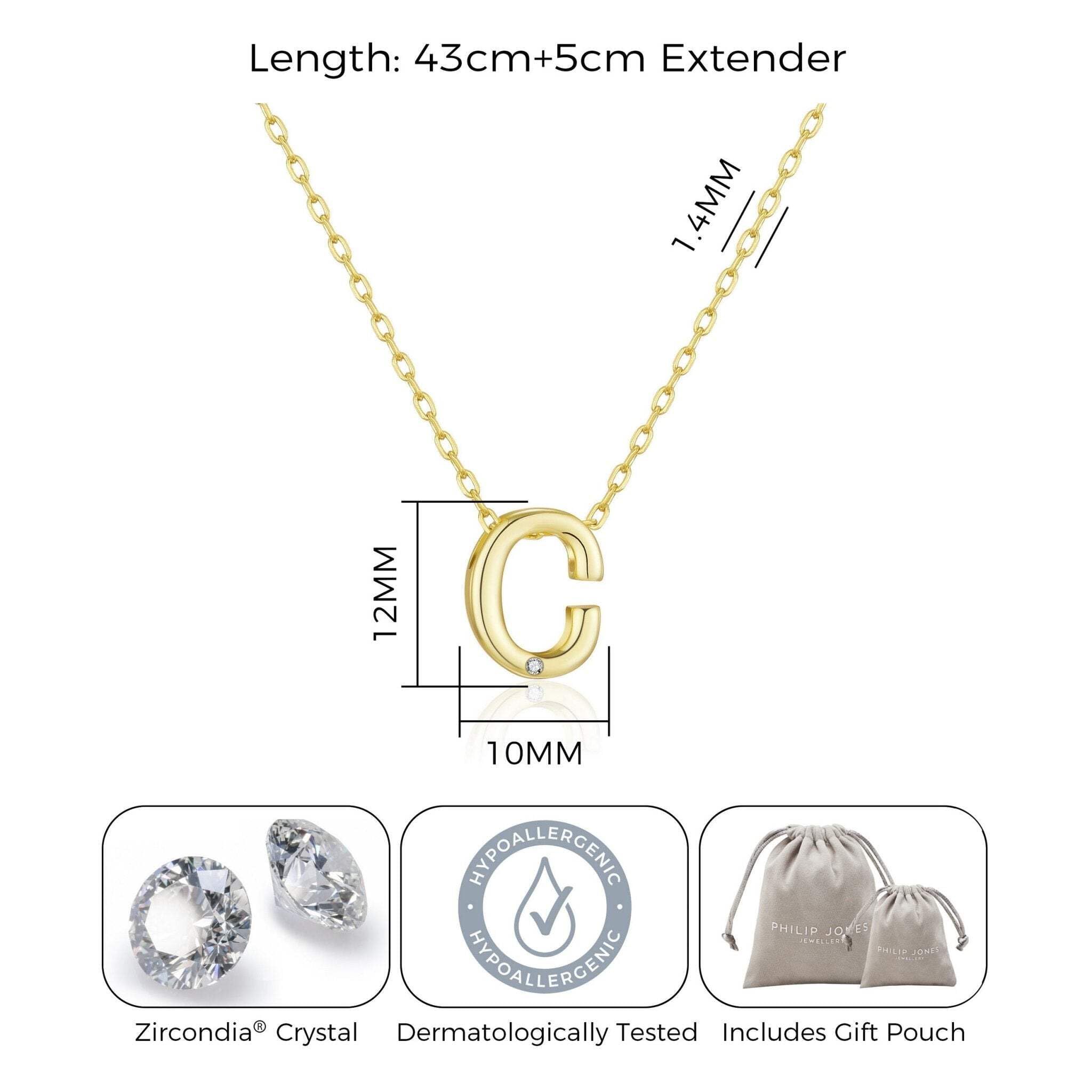 Gold Plated Initial Necklaces A-Z with Zircondia® - Perfect Gift for Her