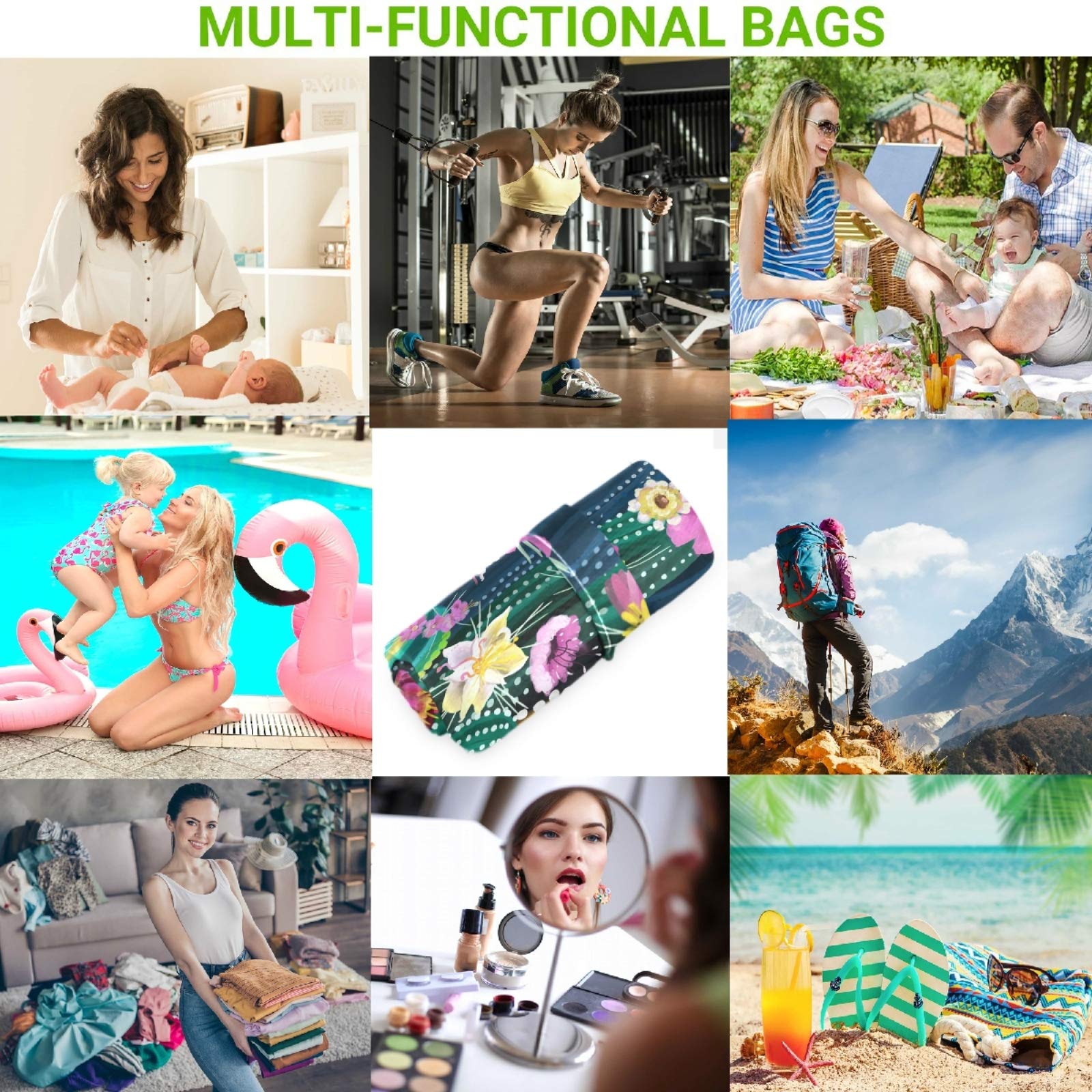 Visesunny 2-Pack Green Cactus Wet Bags with Zippered Pockets - Reusable & Washable Waterproof Storage for Travel, Beach, Pool, Gym | Perfect for Diapers, Swimsuits, Toiletries & Dirty Clothes | Daycare, Stroller & Sports Essentials