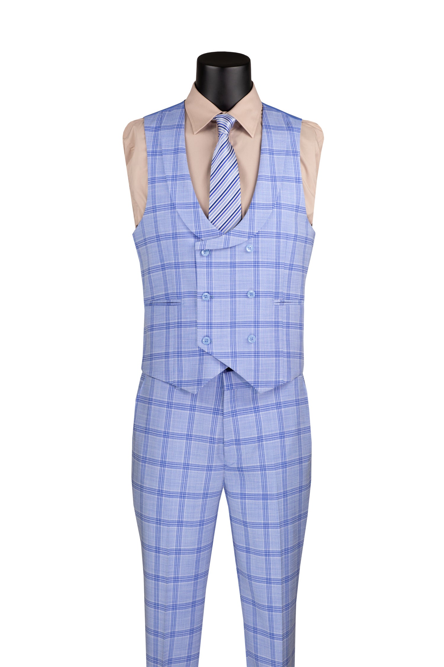 Venetian Collection Modern Fit Light Blue Windowpane 3-Piece Suit for Business Meetings & Formal Events | Premium Men's Tailored Suit