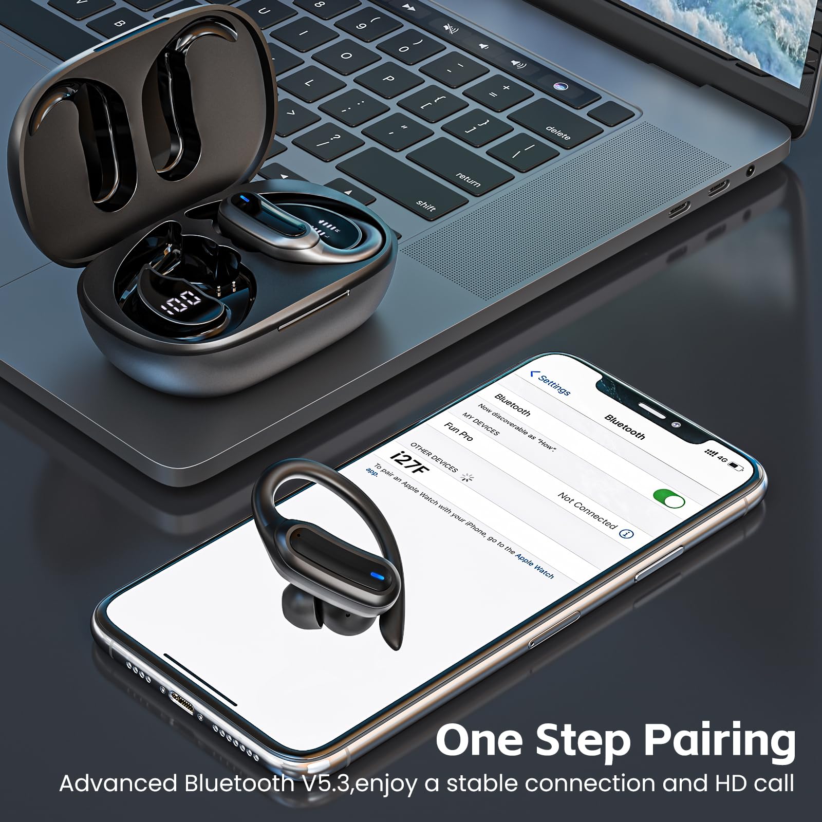 TRAUSI Wireless Bluetooth 5.3 Earbuds with Noise Cancelling Mic, IP7 Waterproof Stereo Headphones for Running, Workout, Gym & Travel - Silver | Perfect for Sports, Commuting & Outdoor Activities