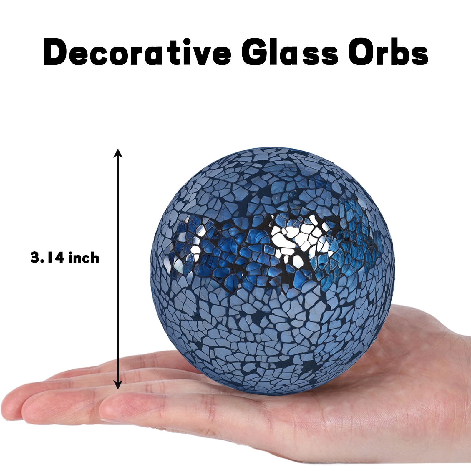 FUTUREPLUSX 5PCS Decorative Glass Balls - 3.14 Inch Dark Blue Orbs for Centerpiece Bowls, Mosaic Spheres, Home & Dining Table Decor - Perfect for Wedding, Party, and Holiday Decorations