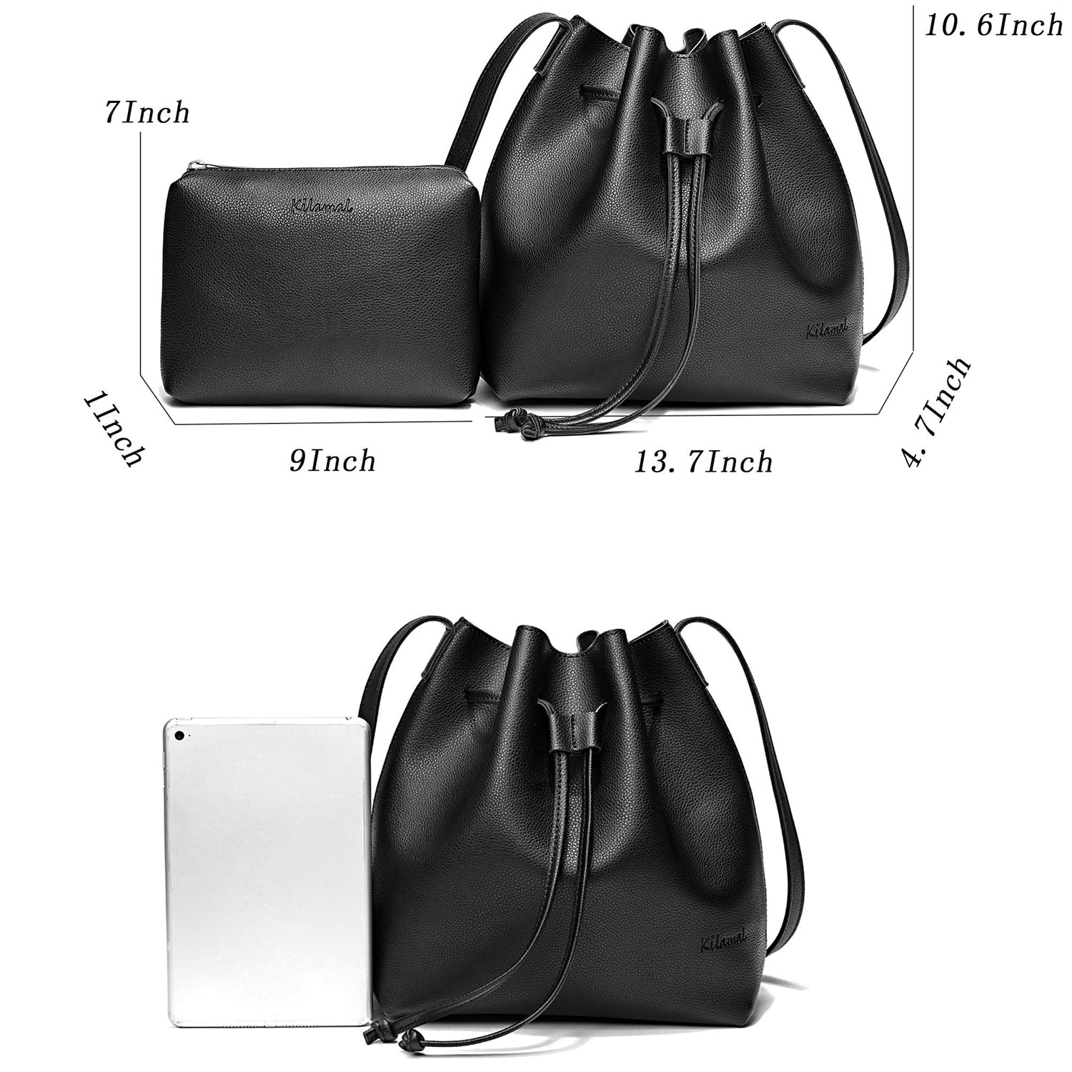 Women's Fashion Bucket Bags 2-Piece Set - Small Drawstring Crossbody Purse with Cosmetic Makeup Pouch | Perfect for Travel, Gym & Daily Use