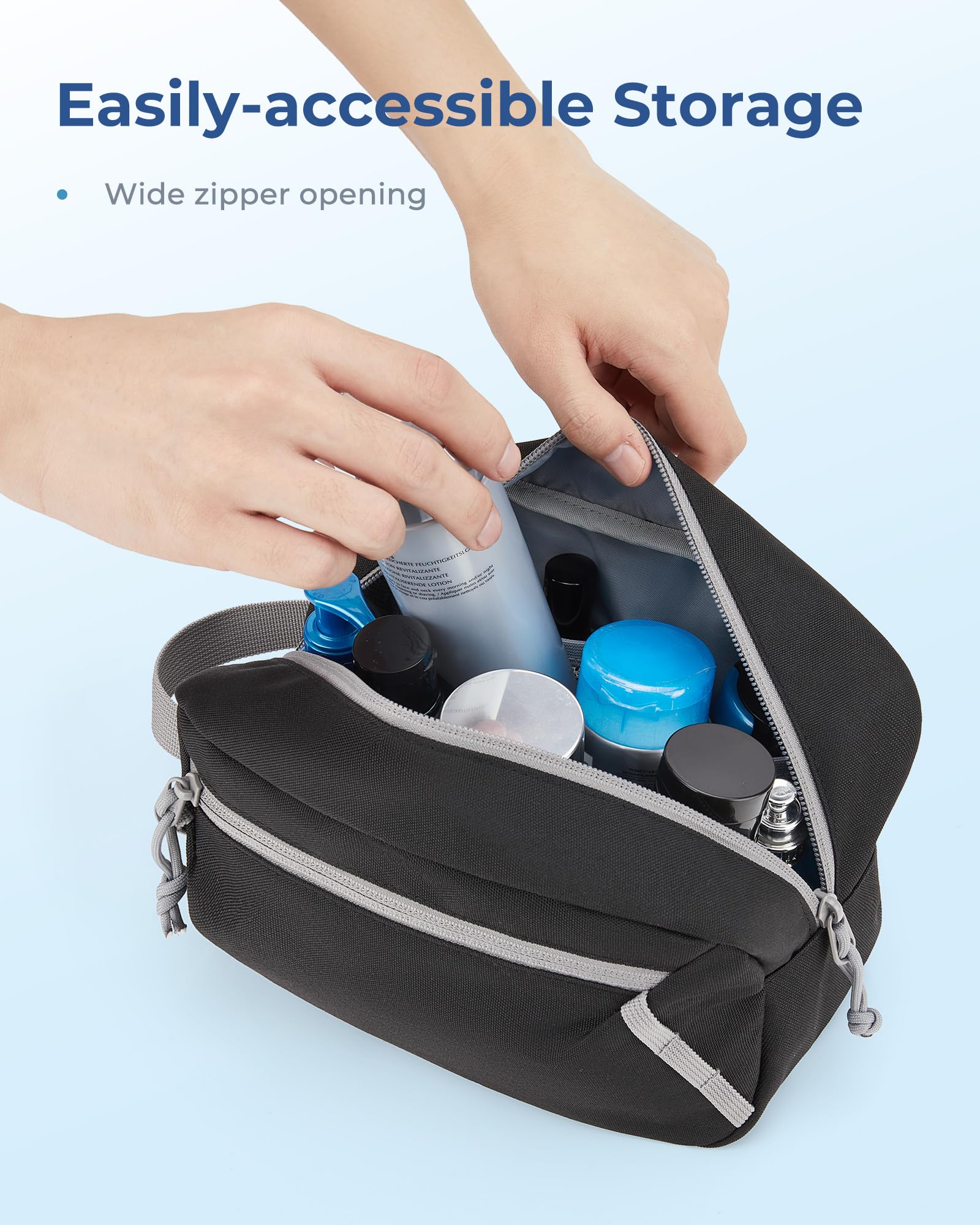 BAGSMART Waterproof Travel Toiletry Bag for Men & Women - Compact Shower Organizer with Hanging Hook - Perfect for Bathroom, Gym, Camping & Airplane Carry-on Essentials (Black)