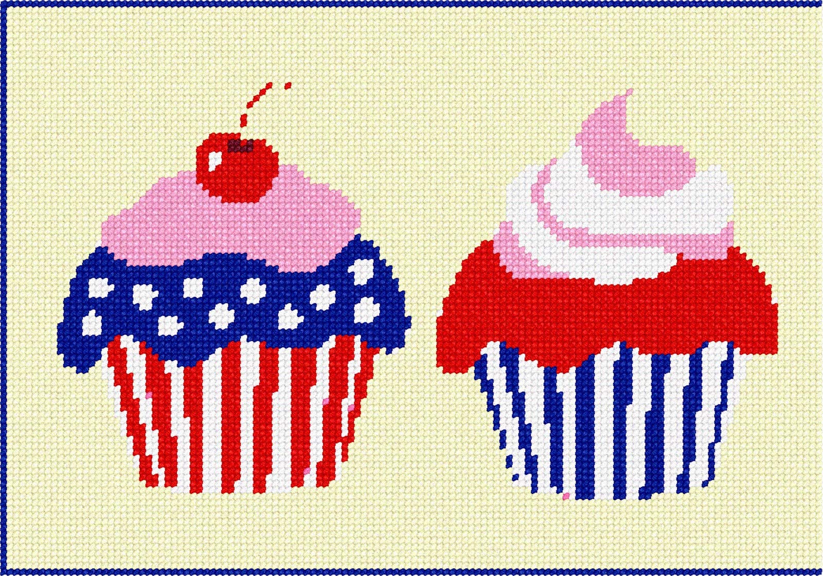 Pepita Needlepoint Kit: Red White Blue Cupcakes Design (10