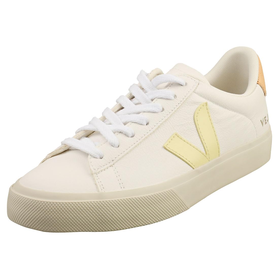 Veja CAMPO CHROMEFREE Women's White Sun Peach Casual Sneakers - US Size 7.5 | Eco-Friendly Vegan Leather Shoes for Everyday Wear, Work & Weekend Outfits
