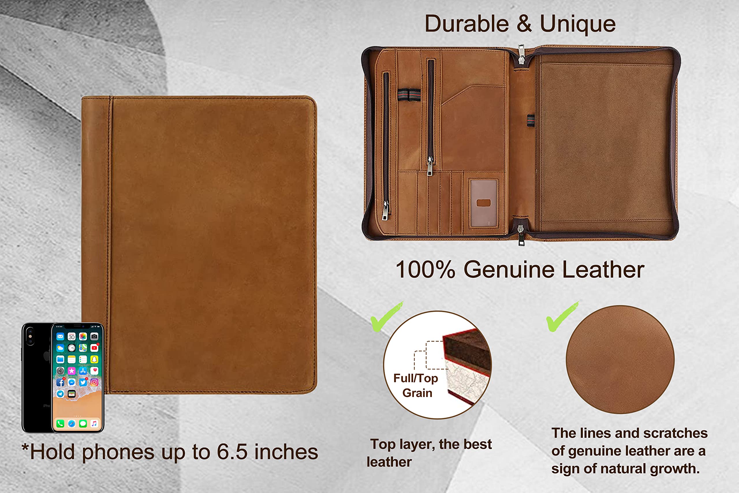 Premium Leather Planner for Men & Women - Business Organizer Notebook with A4 Notepad Holder & Zippered Portfolio - Professional Padfolio Folder for Resume, Documents - Ideal Office Gift & Executive Work Accessory (Brown) - Perfect for Business Meetings, Job Interviews & Daily Organization