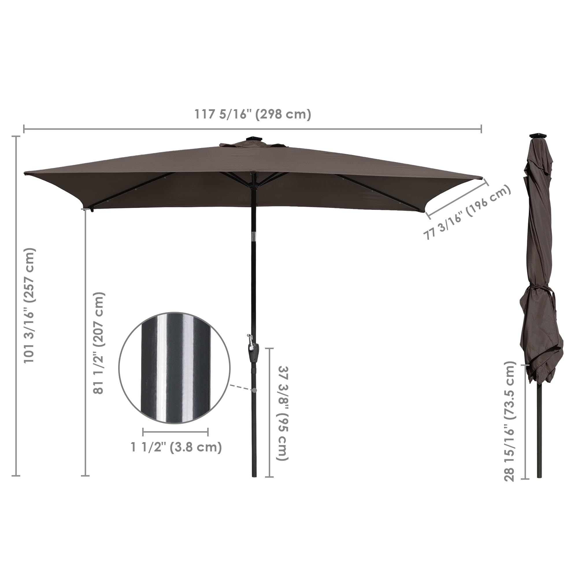 Yescom 10x6.5 ft Outdoor Patio Umbrella with Solar LED Lights - Aluminum Frame, Crank Tilt Mechanism, Chocolate Color (2 Pack) - Perfect for Poolside, Garden, Backyard, and Patio Relaxation