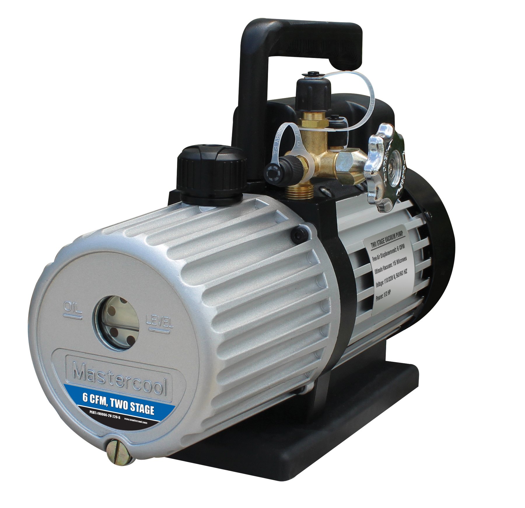 MASTERCOOL 90066-2V-110B 2-Stage 6 CFM Dual Voltage Vacuum Pump (110V/220V) - Gray - Perfect for HVAC, Refrigeration & Automotive AC System Maintenance