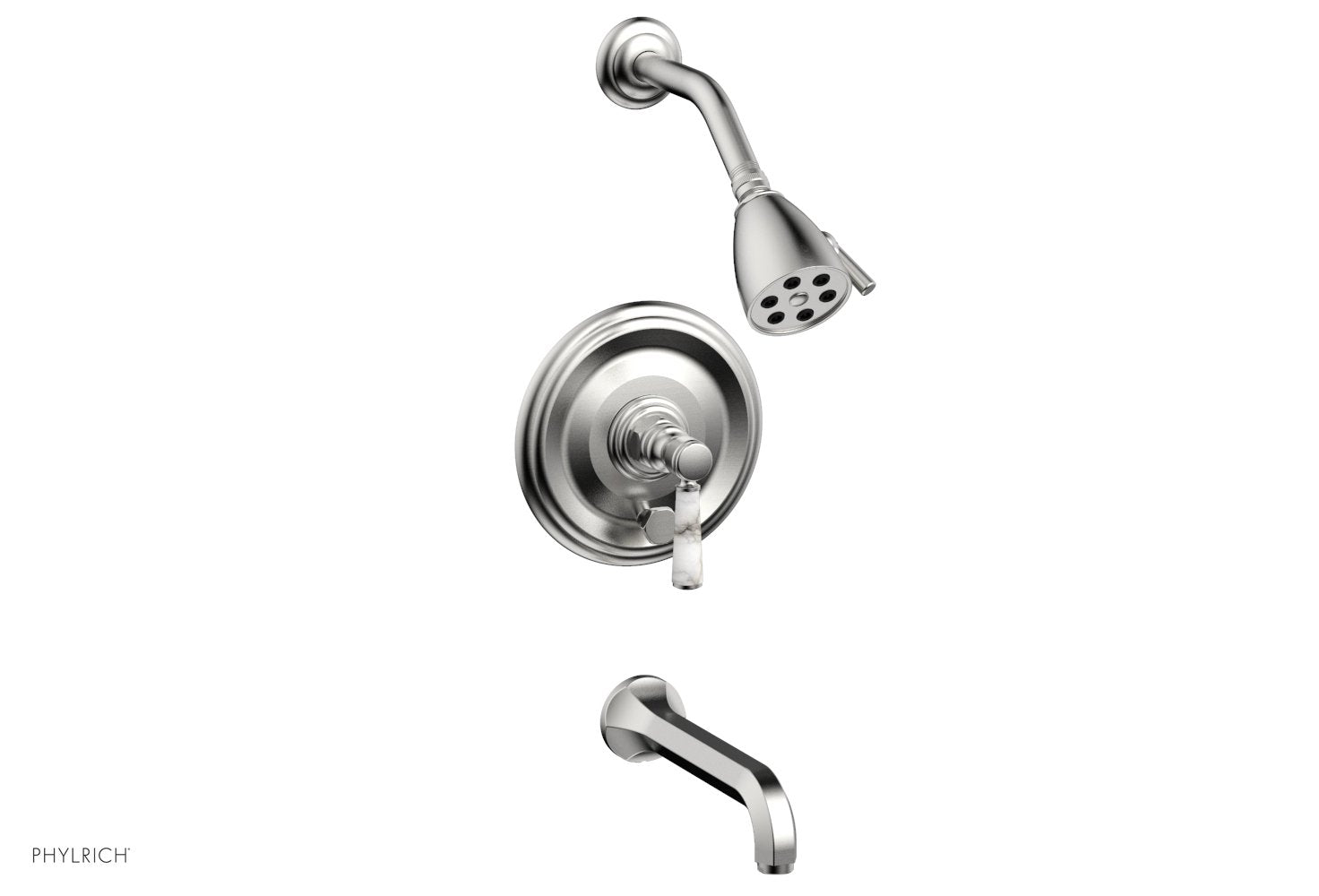 HEX TRADITIONAL Pressure Balance Tub and Shower Faucet Set - White Marble Lever Handle, 500 28 Series - Perfect for Modern Bathroom Renovations & Spa-Like Shower Experience