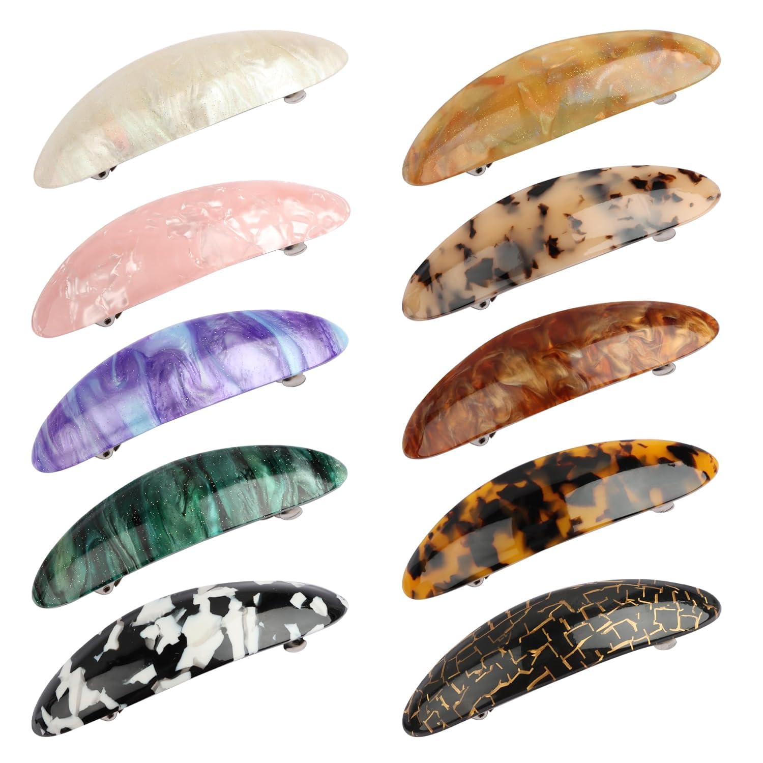 ADORNISH Oval 4-Piece French Hair Barrettes Set - Tortoise Shell Interlocking Hair Clips for Women & Girls - Curved Oval Styling Hair Accessories for School, Work, Weddings & Everyday Wear