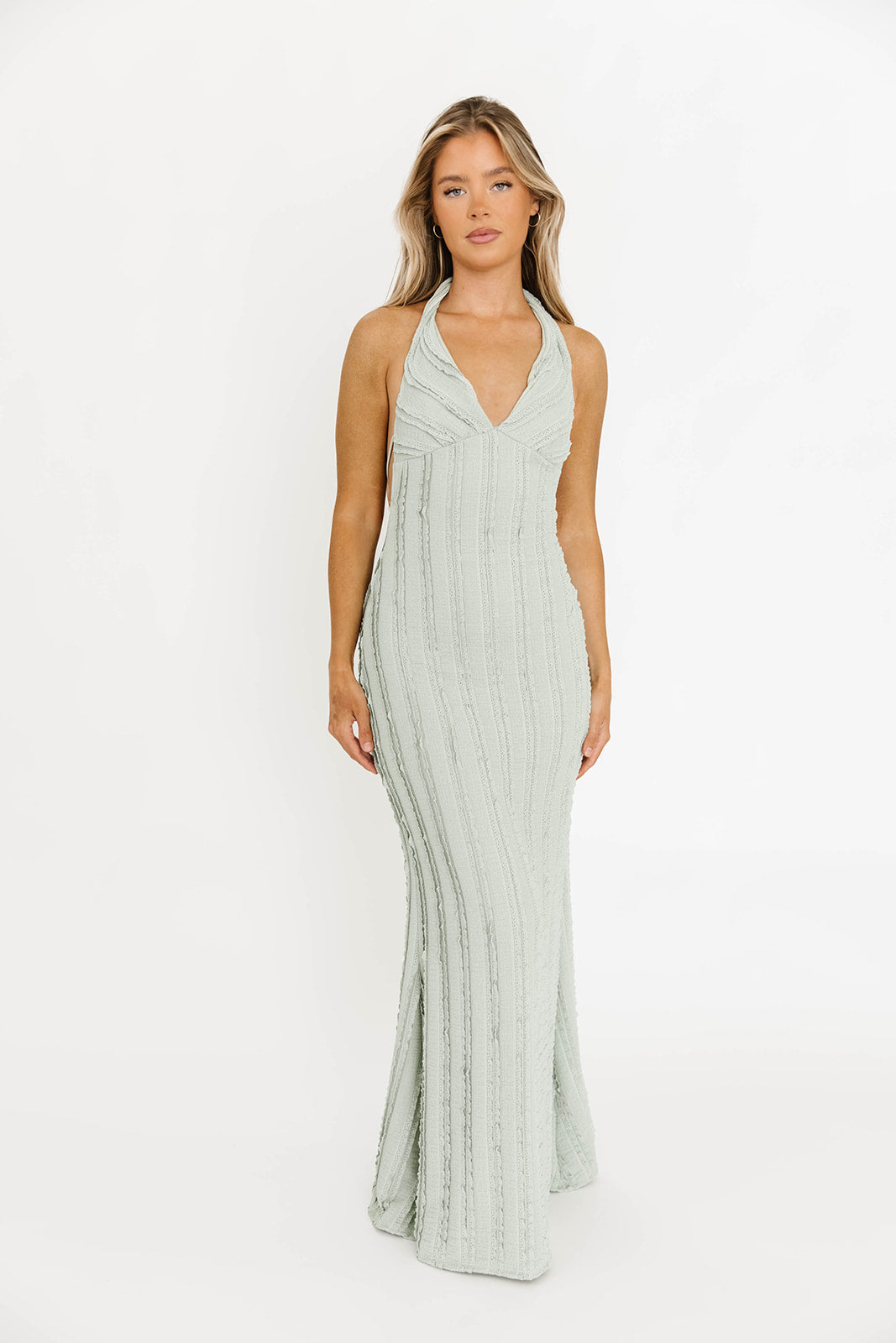 Lydia Maxi Lace Dress in Sage Green - Elegant Bohemian Flowy Long Dress for Weddings, Parties & Special Occasions