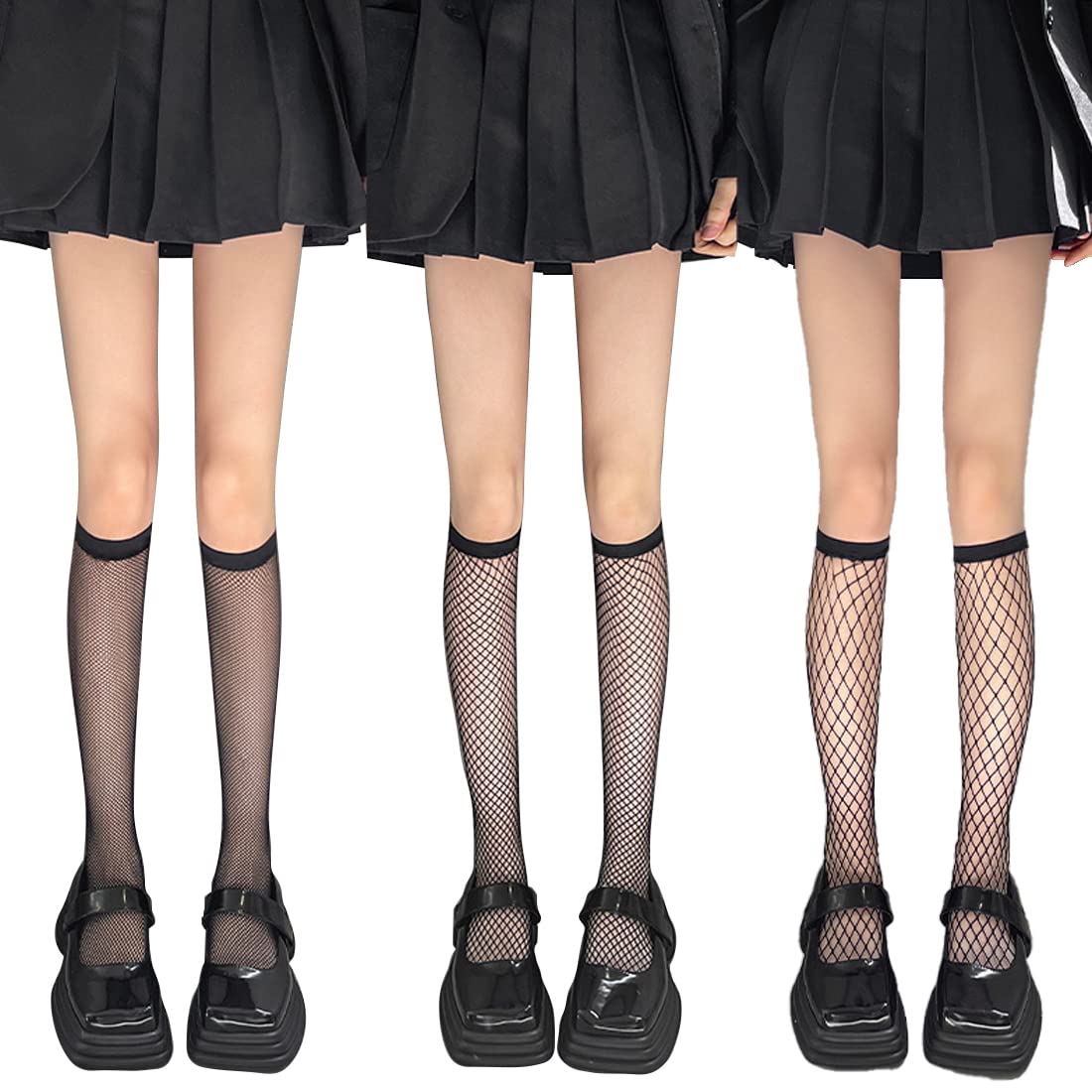 Ypser Women's Knee High Fishnet Tights - Black Sheer Stockings for Fashion & Cosplay Outfits