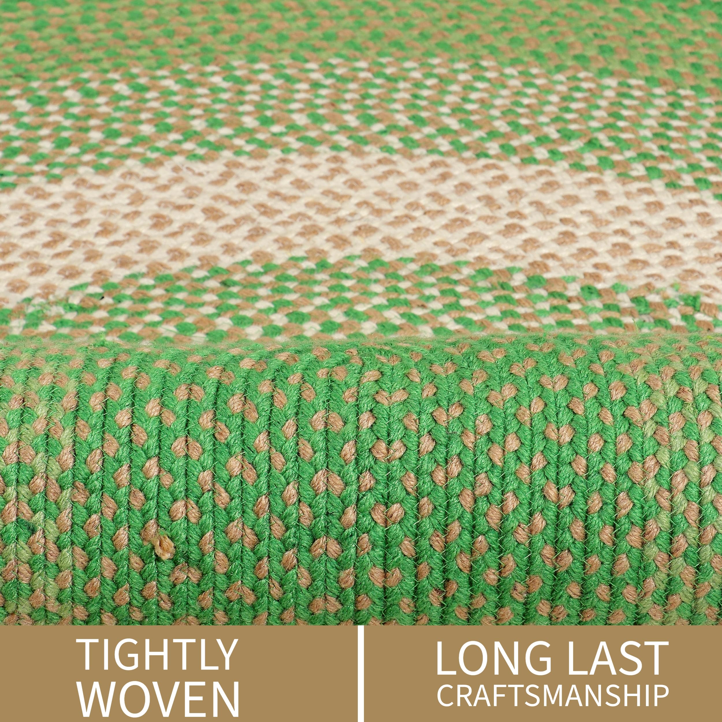 Super Soft Braided Area Rug - 4' Round Green & Taupe Beige Indoor/Outdoor Rug for Dining Room, Patio, Porch | Durable & Stylish Home Decor for Living Spaces