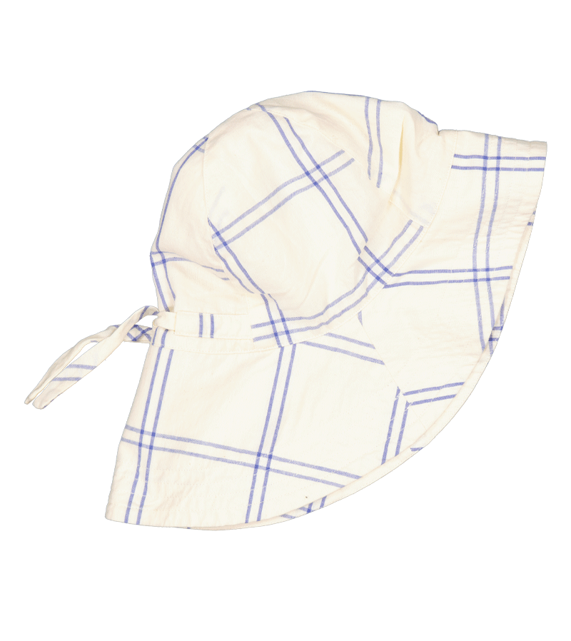 MarMar Copenhagen Blue Check Alba Long Sun Hat - UV Protection Wide Brim Beach Hat for Women, Perfect for Summer, Vacations & Outdoor Activities