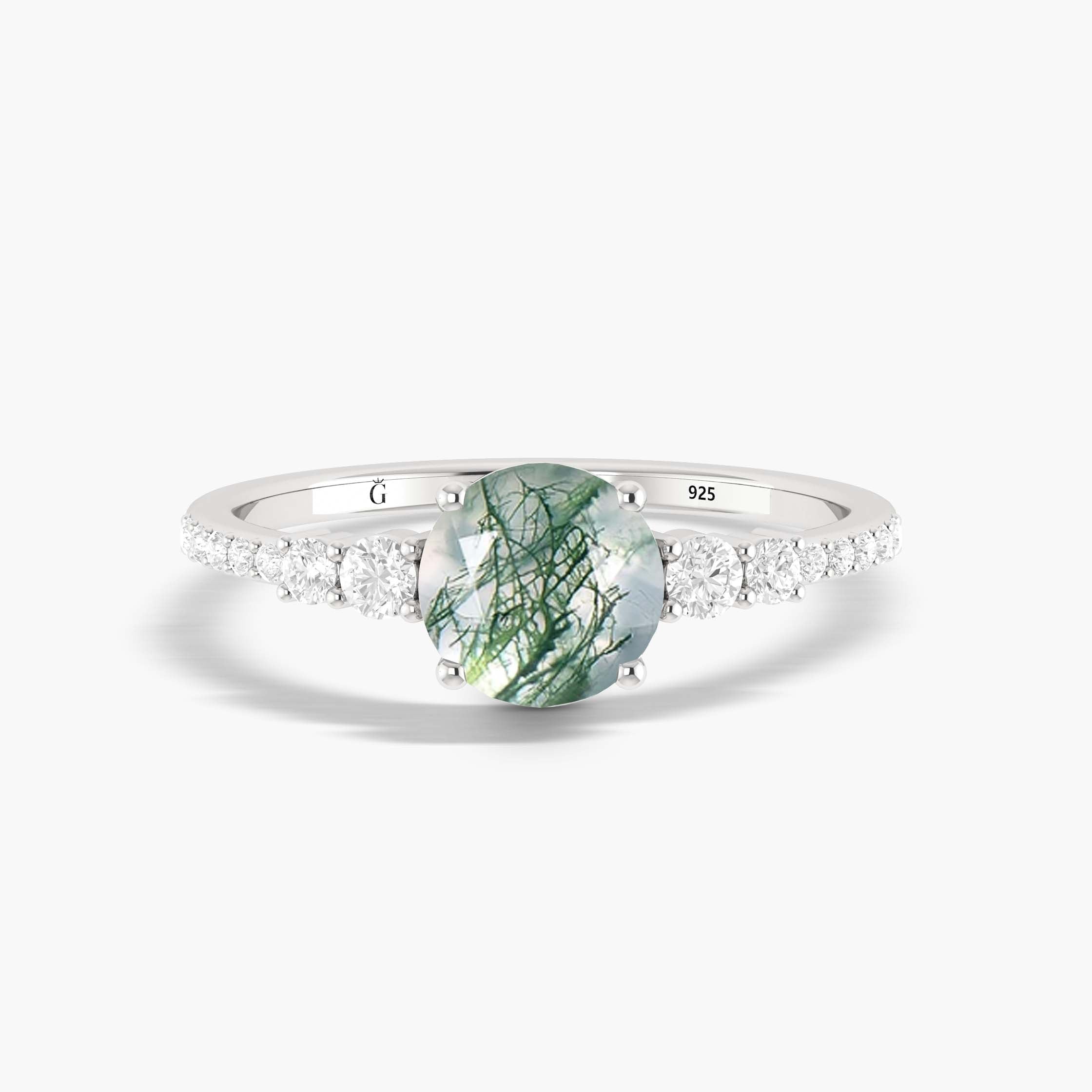 Elegant Round Moss Agate Gold Wedding Ring for Women – Perfect for Engagement, Anniversary & Bridal Jewelry Gifts