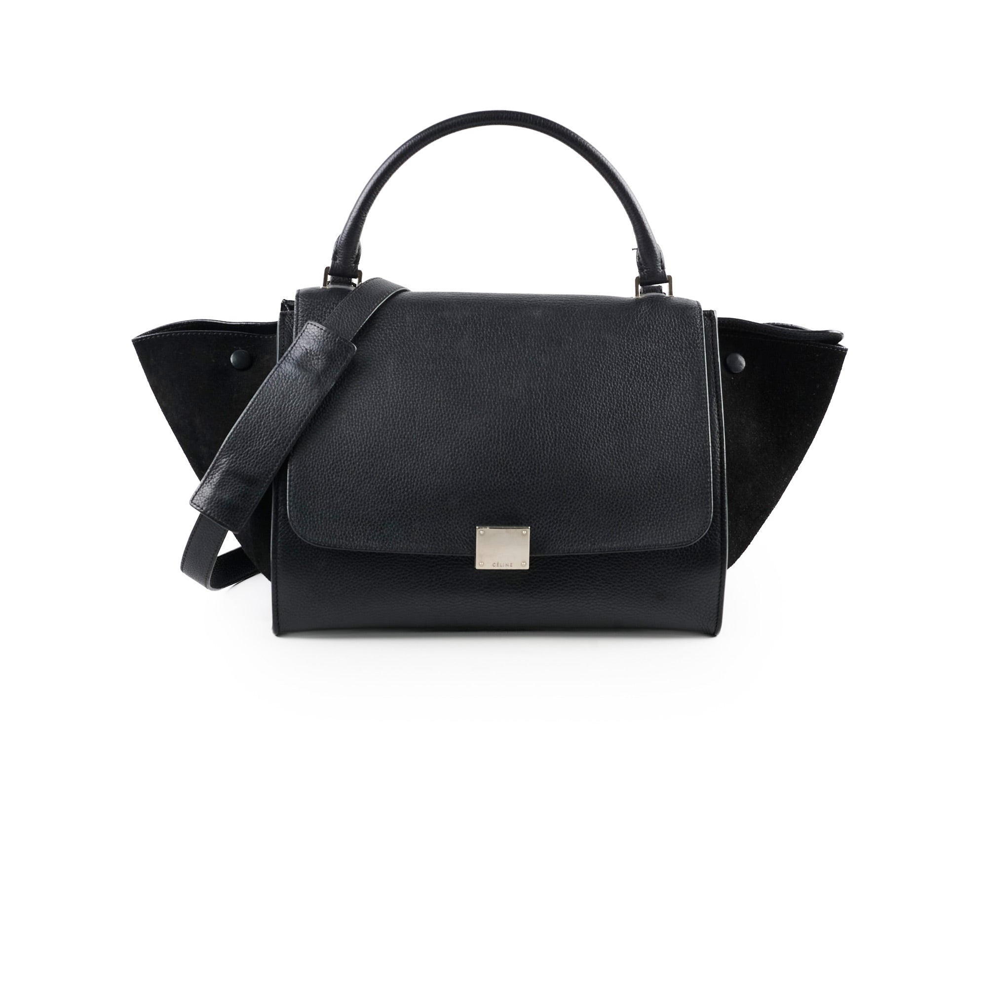 Celine Trapeze Medium Black Leather Handbag - Luxury Designer Shoulder Bag for Women | Perfect for Work, Travel & Evening Events