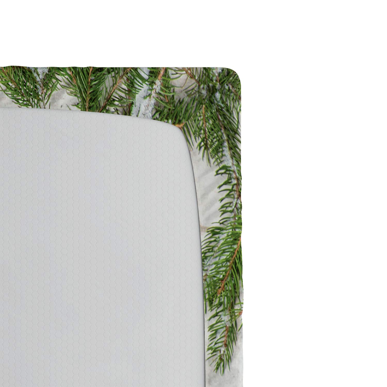 Ambesonne Christmas Fitted Sheet - Full Size Beige & Red Noel Tree Print with Berries & Ornaments | Deep Pocket Elastic Bed Cover for Holiday Decor & Cozy Winter Nights