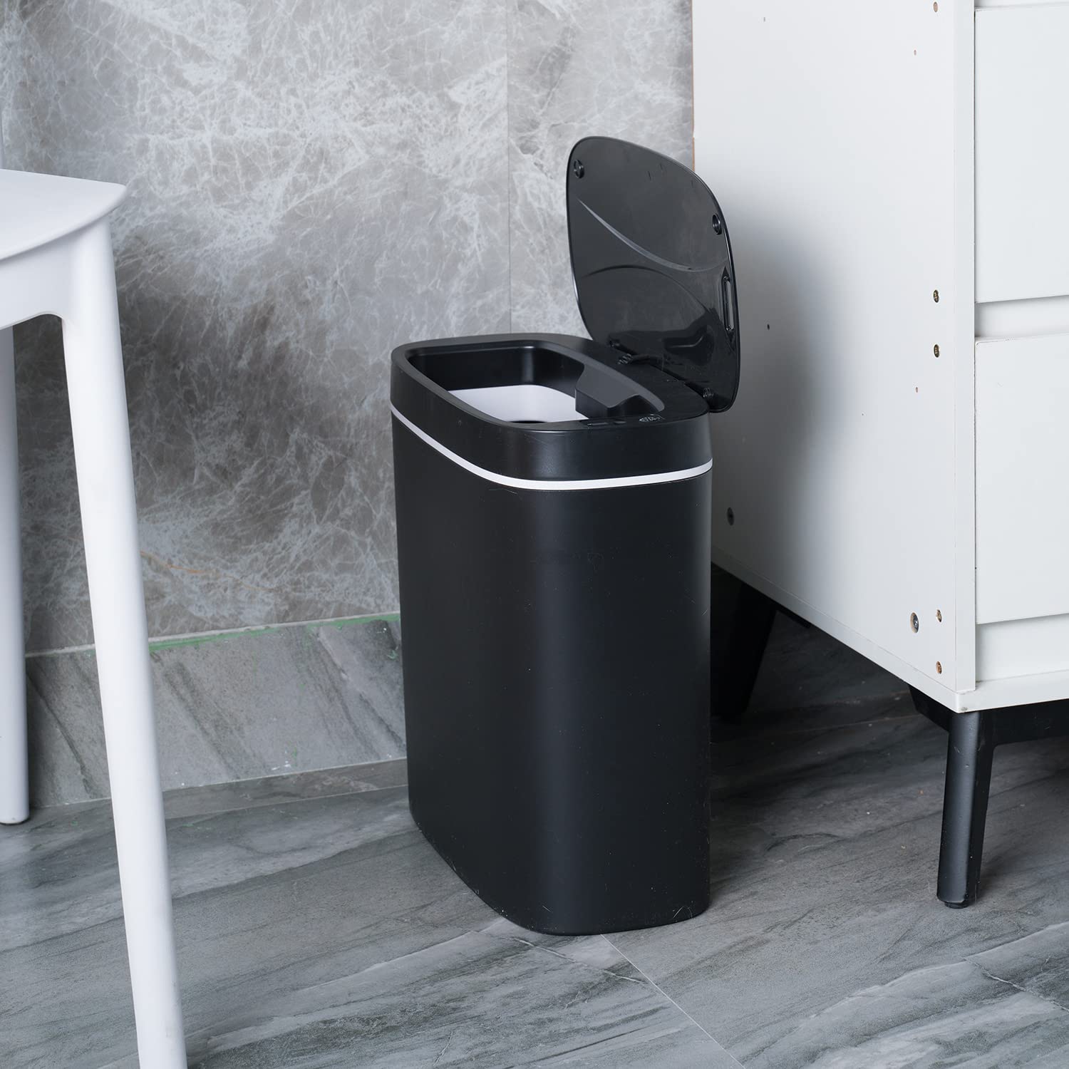 Sooyee 3.6 Gallon Automatic Touchless Trash Can with Lid - 14L Hands-Free Sensor or Foot Pedal Kitchen Office Bathroom Bedroom Living Room Garbage Bin - Perfect for Home, Office & Commercial Spaces (Black)