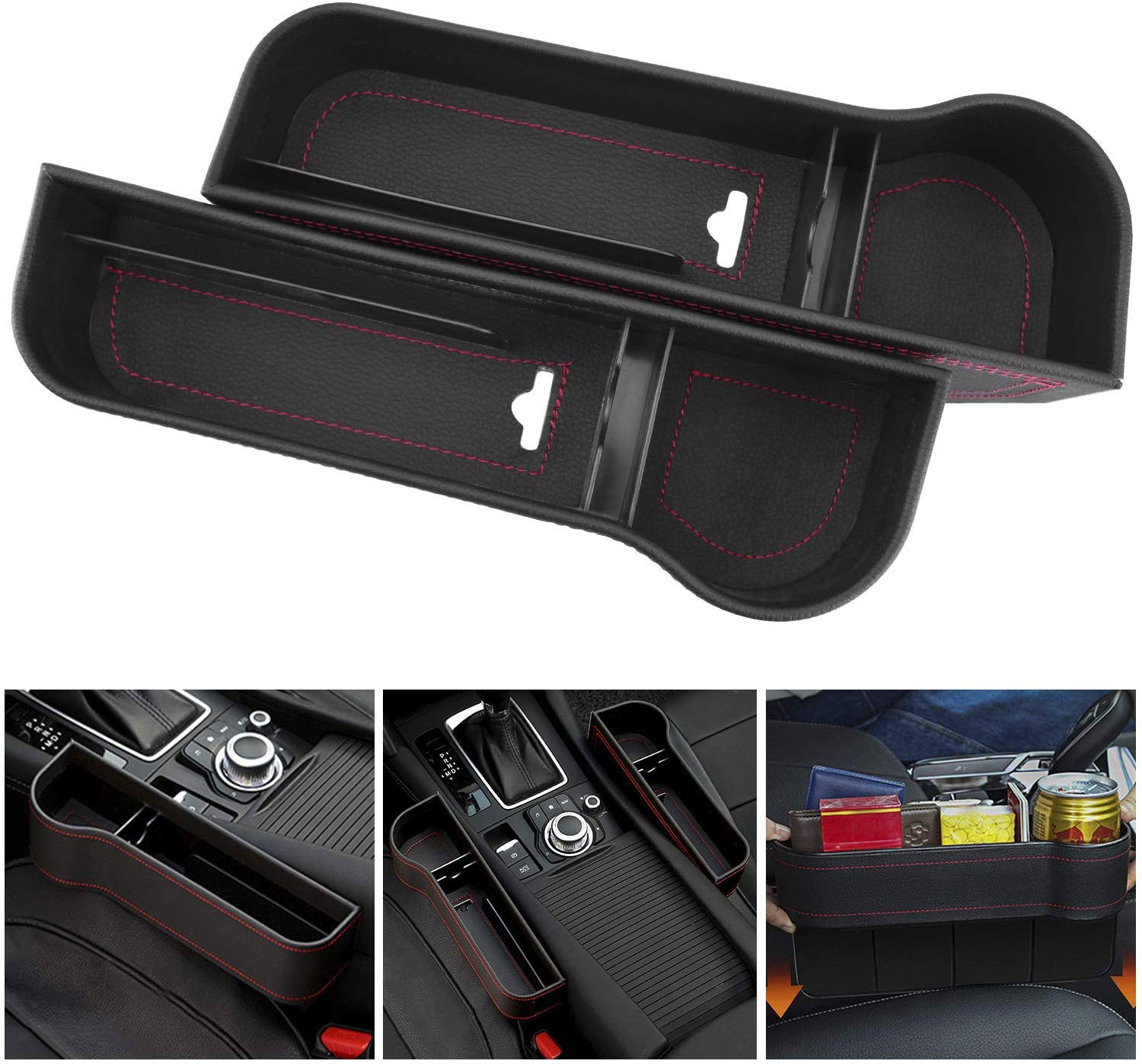 Premium Car Seat Gap Filler & Console Organizer - PU Leather Multi-Purpose Storage Box with Cup Holder | Holds Phones, Wallet, Keys & Coins | Perfect for Sedans, SUVs & Road Trips (1 Pack, Left Side)