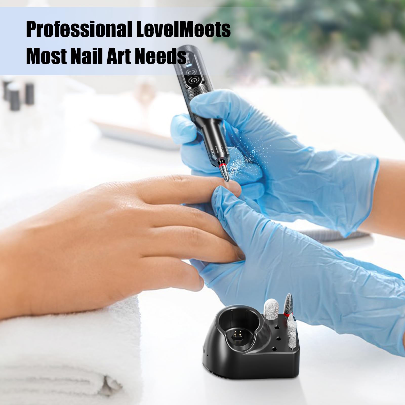 Professional Electric Nail Drill Kit - Portable Manicure & Pedicure Machine with 10 Attachments & 10 Sanding Bands for Acrylic, Gel Nails & Thick Toenails - Perfect for Home Salon & Nail Art Enthusiasts (Black)