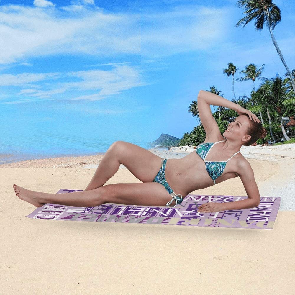 Custom Personalized Beach Towel with Name - Quick Dry Absorbent Sand Proof Microfiber 30x60 Inch - Purple Beach Pool Bath Towel for Kids Girls Boys Adults - Perfect for Summer Vacations, Pool Parties & Beach Trips