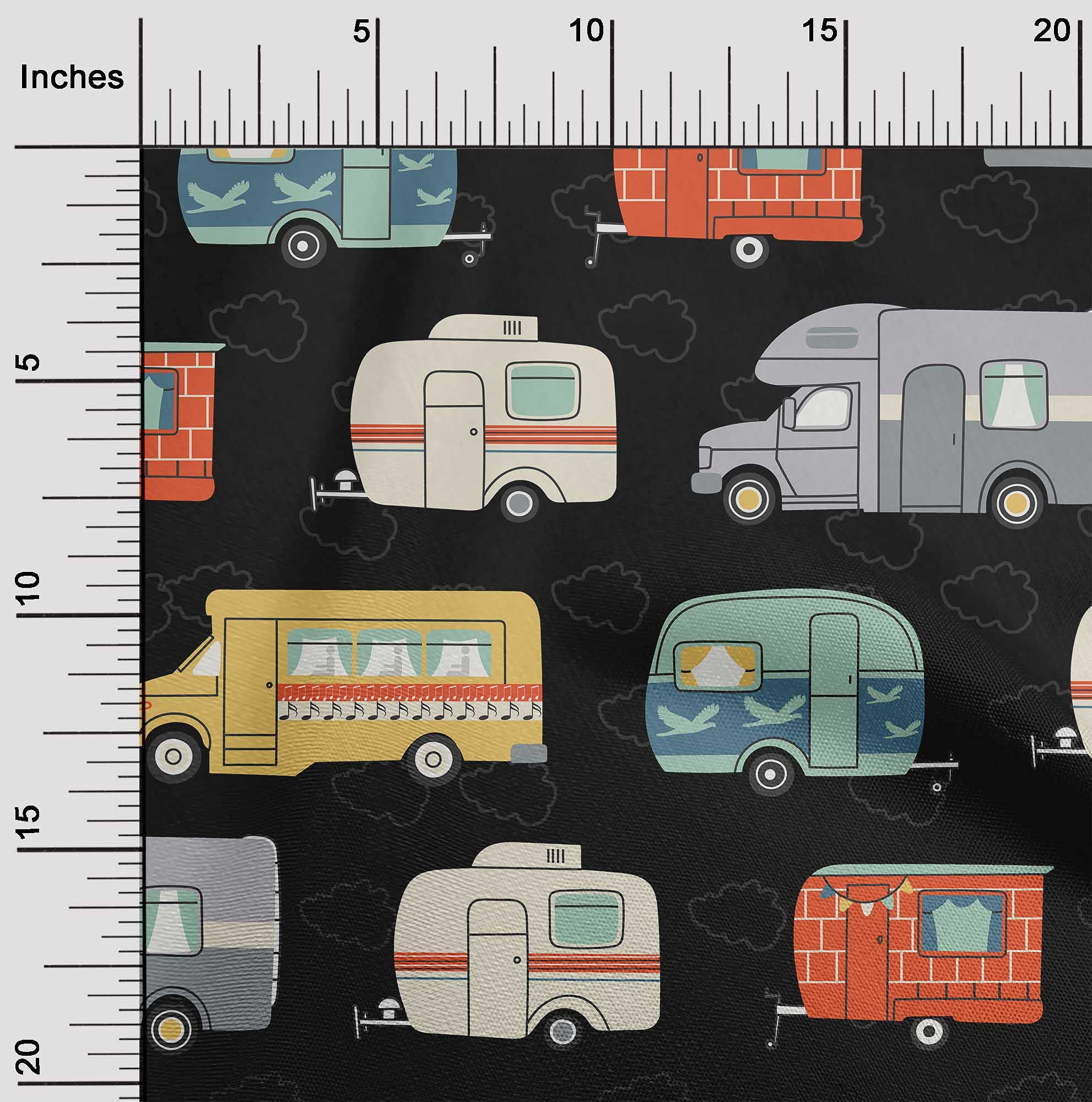 oneOone Rayon Black Fabric - 56 Inch Wide Printed Sewing Material by The Yard for DIY Clothing, Dresses & Home Decor Projects | Premium Bus Pattern Fabric for Crafting & Fashion Design