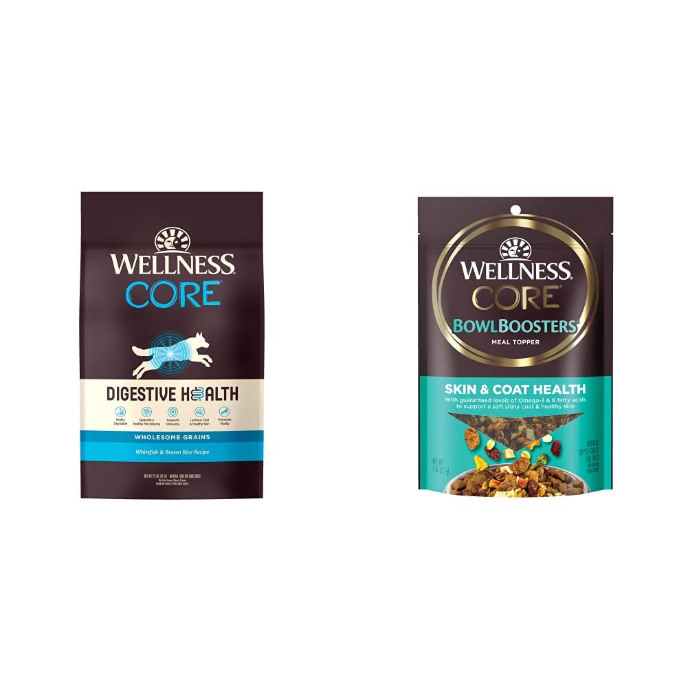 **Wellness CORE Digestive Health Dry Dog Food with Wholesome Grains, Whitefish & Brown Rice – 22lb Bag | Skin & Coat Health Dog Food Topper | Perfect for Sensitive Stomachs & Healthy Digestion**    *(Use Case: Ideal for adult dogs with digestive sensitivities, promoting gut health and a shiny coat. Great for daily meals or as a nutritious topper!)*