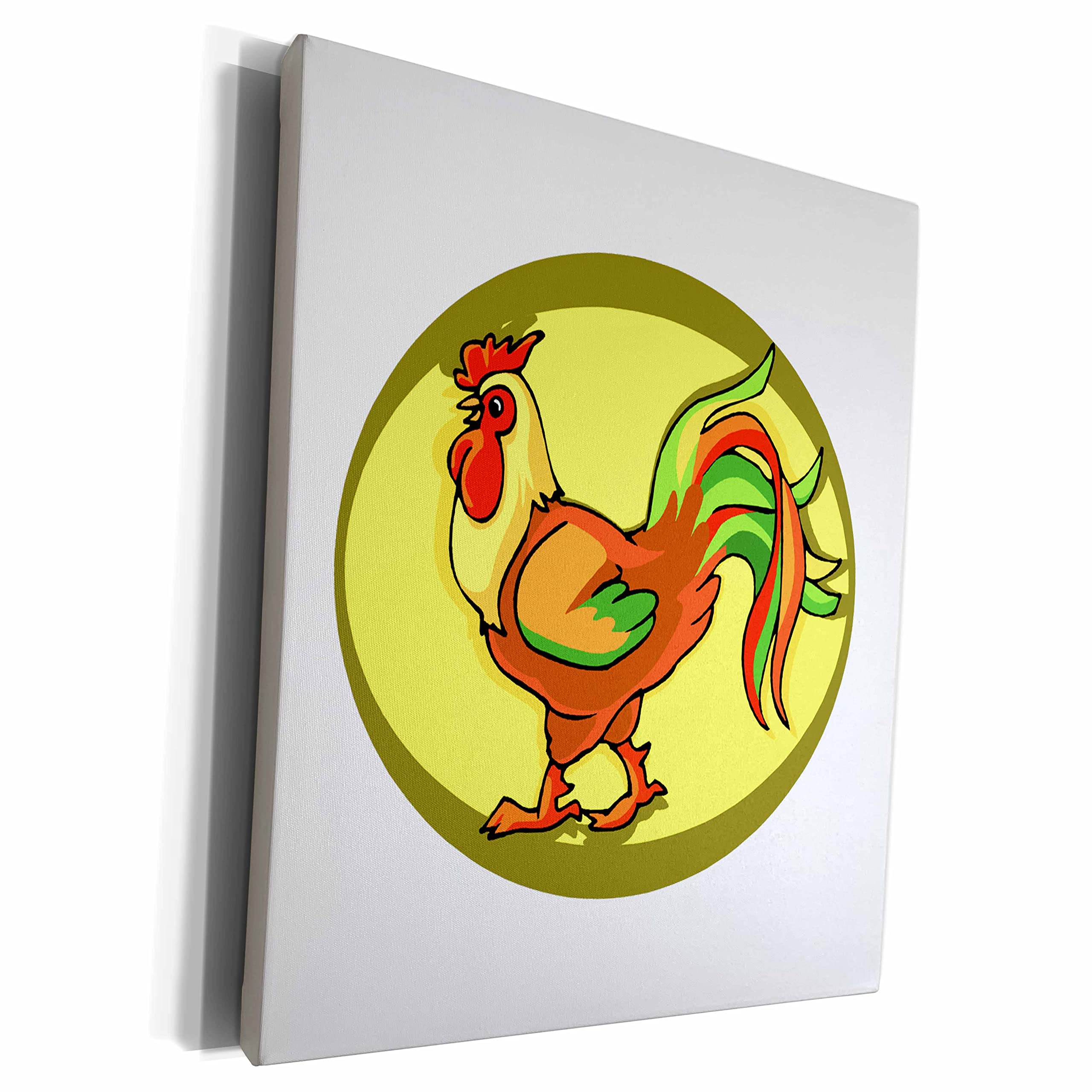 3D Rose Museum Grade Canvas Wrap - Rooster Yellow Background Chicken Art Print for Easter Decor, Farmhouse Wall Art, Kitchen & Dining Room Decor