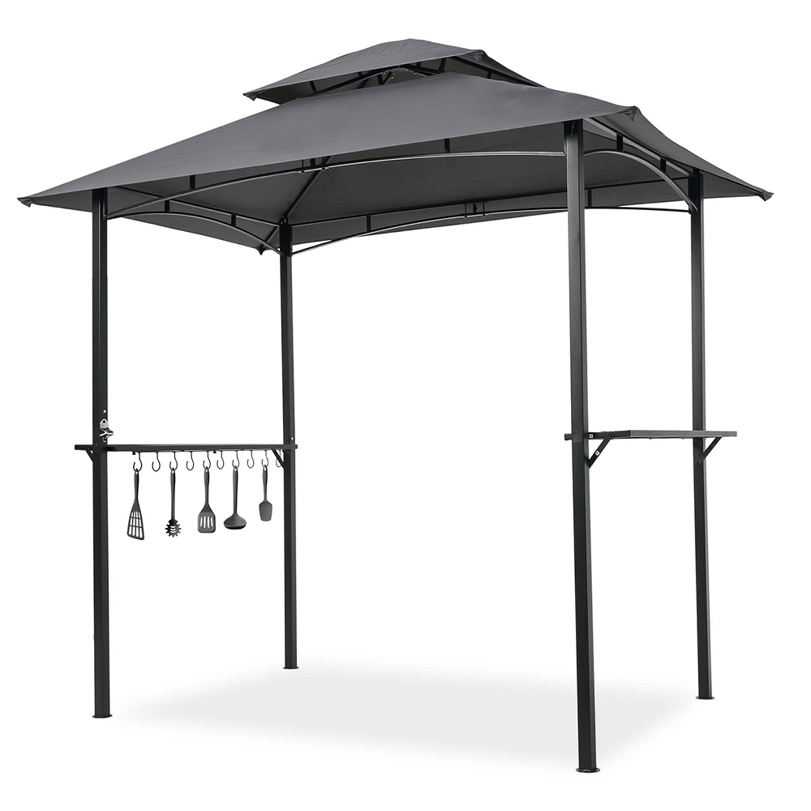 8'×5' Double Tiered Grill Gazebo with Shelves & Hooks - Outdoor BBQ Canopy Shelter for Patio, Backyard, Deck - Durable Grey BBQ Gazebo for Grilling, Entertaining & Outdoor Dining
