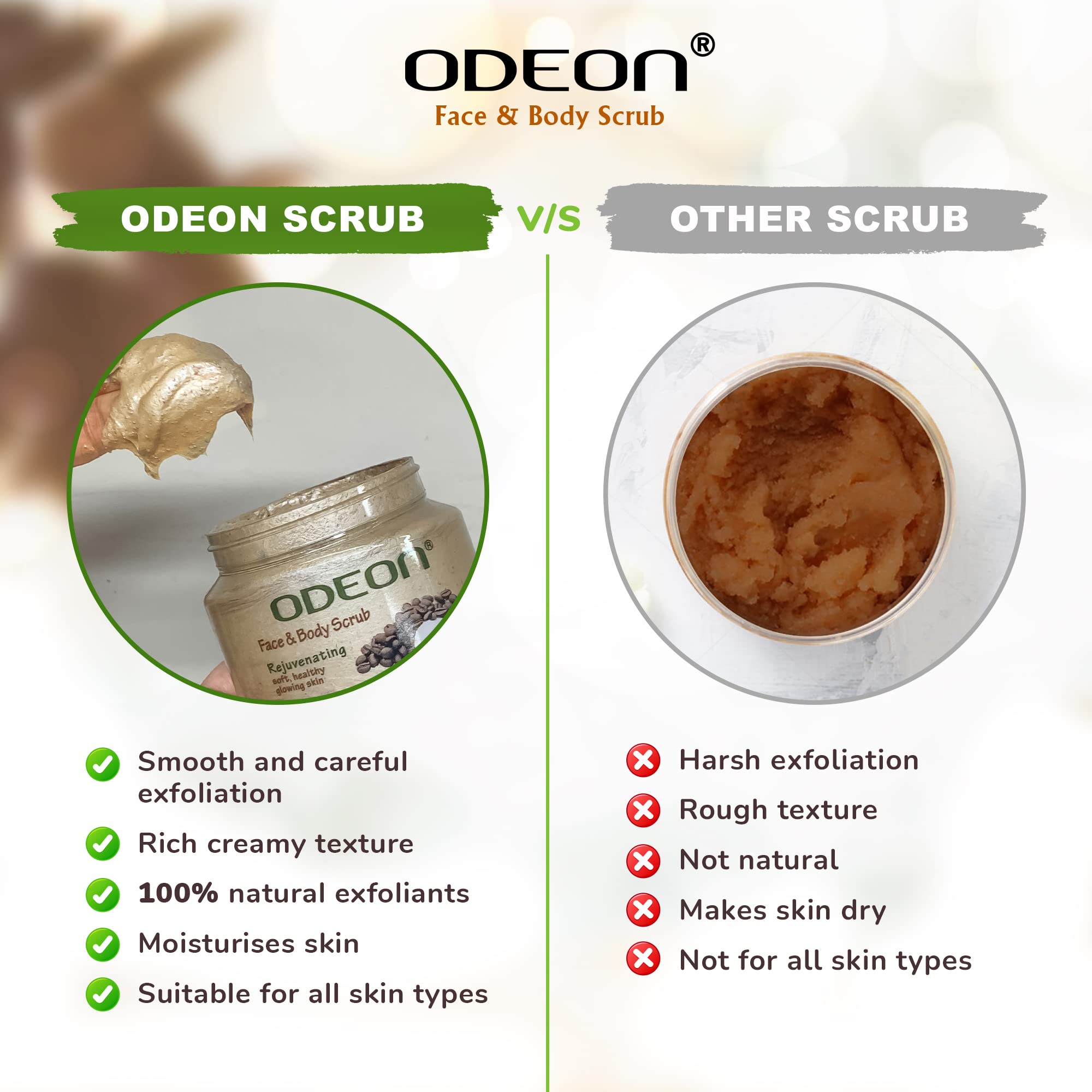 FREE Odeon Olive Body Lotion 100ml + Odeon Coffee Coconut Face & Body Scrub 300ml - Hydrating Skincare Duo for Dry Skin & Exfoliating Body Care