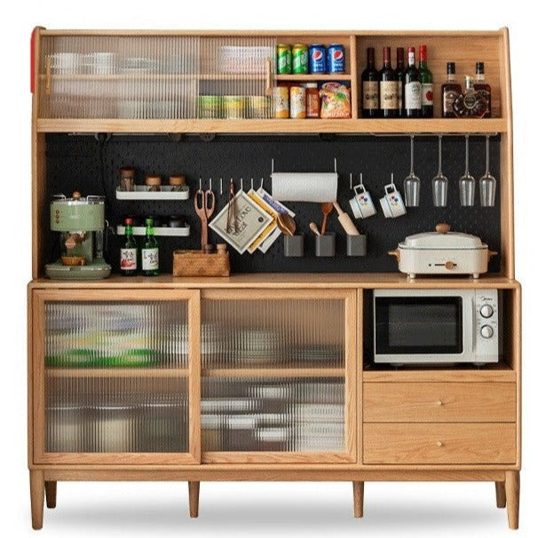 Solid Oak Wood Sideboard Buffet Cabinet - Multi-Functional Storage for Dining Room, Living Room & Entryway - Rustic Farmhouse Style Furniture for Home Decor