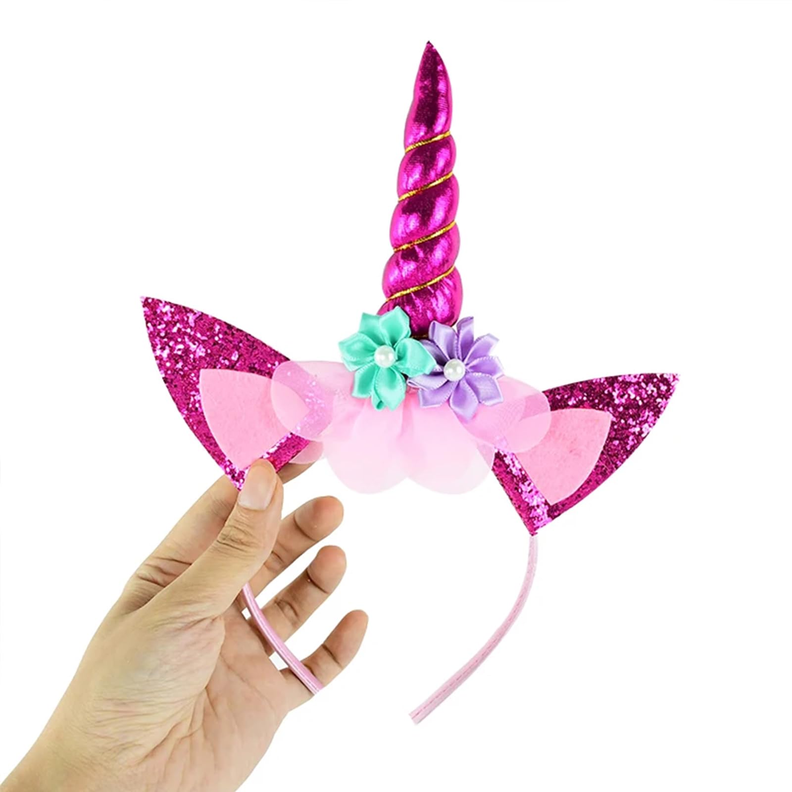 Sparkly Unicorn Horn Headband for Women & Girls - Glitter Hairband for Birthday Party, Halloween Costume, Cosplay, Festival & Fairy Tale Theme Events - Cute Hair Accessory for Dress Up & Photo Props