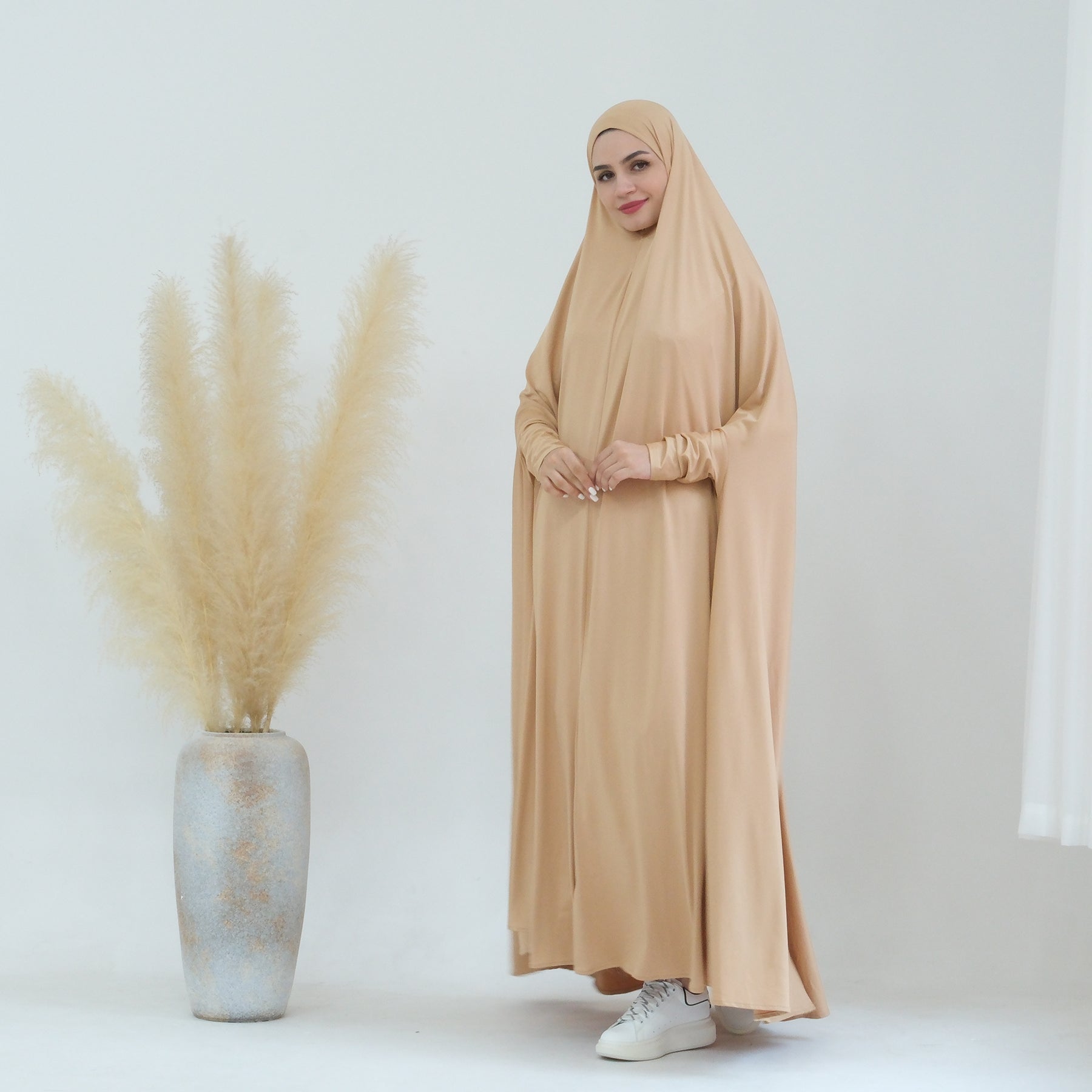 Awra Cape Hijab Combo in Camel Color - Modest Muslim Women's Prayer Shawl & Scarf Set for Daily Wear, Prayer, and Special Occasions