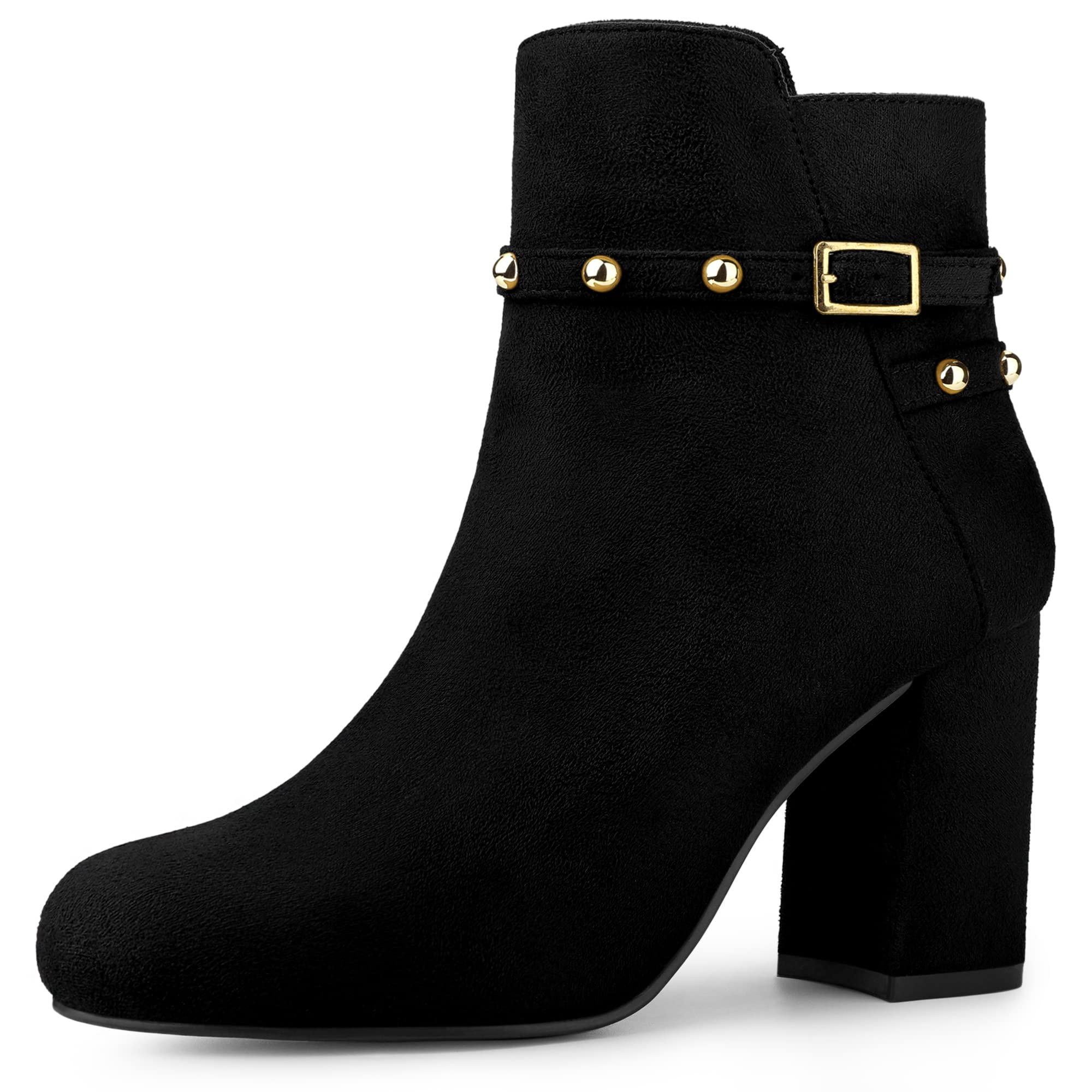 Allegra K Women's Chunky Heel Ankle Boots with Buckle Decor - Stylish Fall & Winter Fashion Booties for Casual Outfits, Office Wear & Night Out