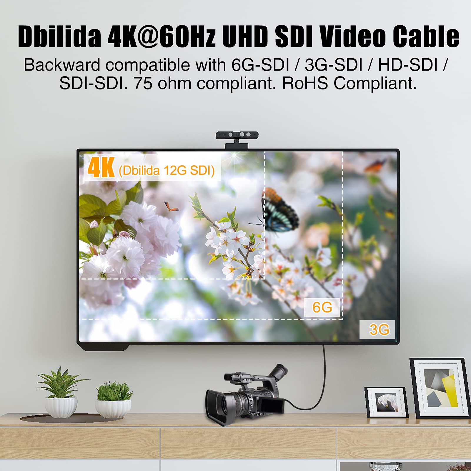 12G SDI Cable 100 ft - 4K@60Hz RG11 SDI Video Cable 75ohm BNC Cable 16AWG - Supports 6G/3G/HD-SDI for Security Cameras & Blackmagic SDI Converters - Ideal for Professional Video Production & Live Broadcasting