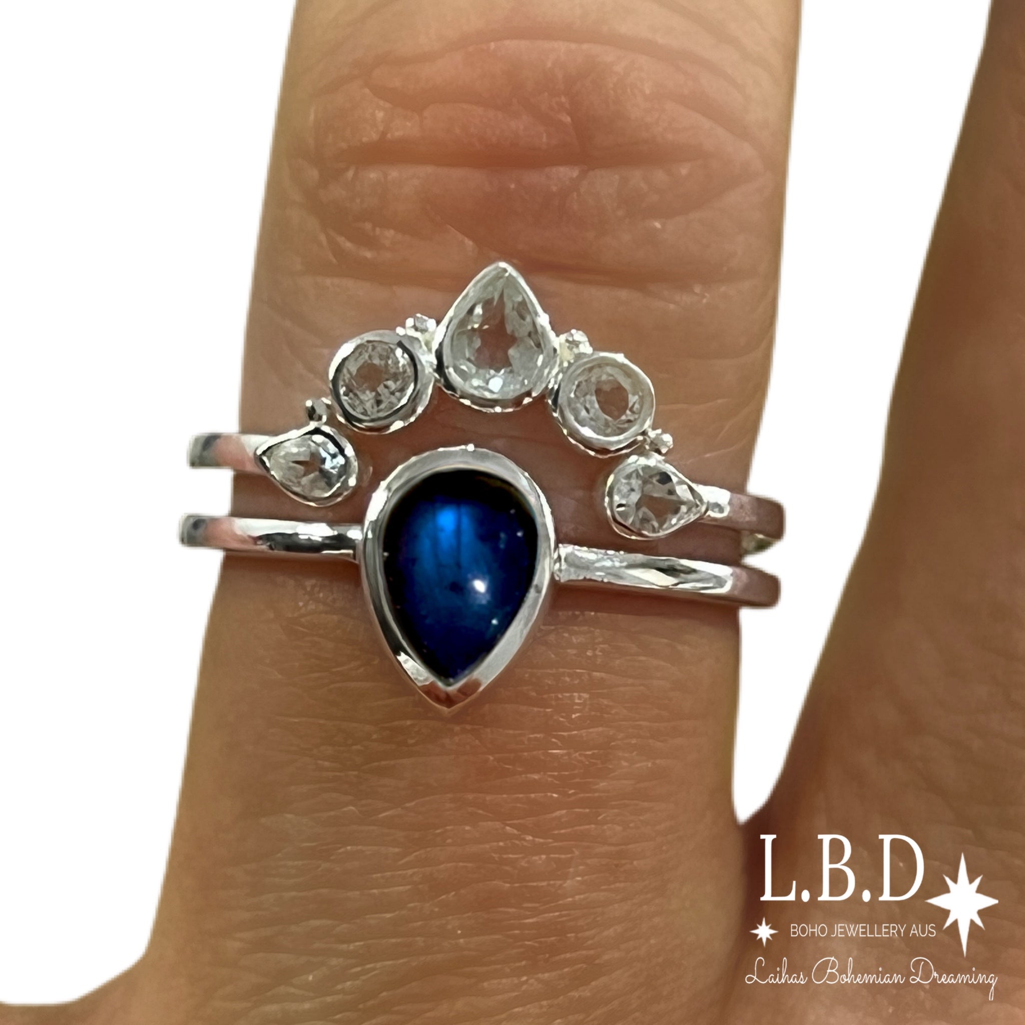 Laihas Queen Of Cups Topaz and Labradorite Ring Set | Elegant Gemstone Jewelry for Women | Perfect for Weddings, Parties & Special Occasions