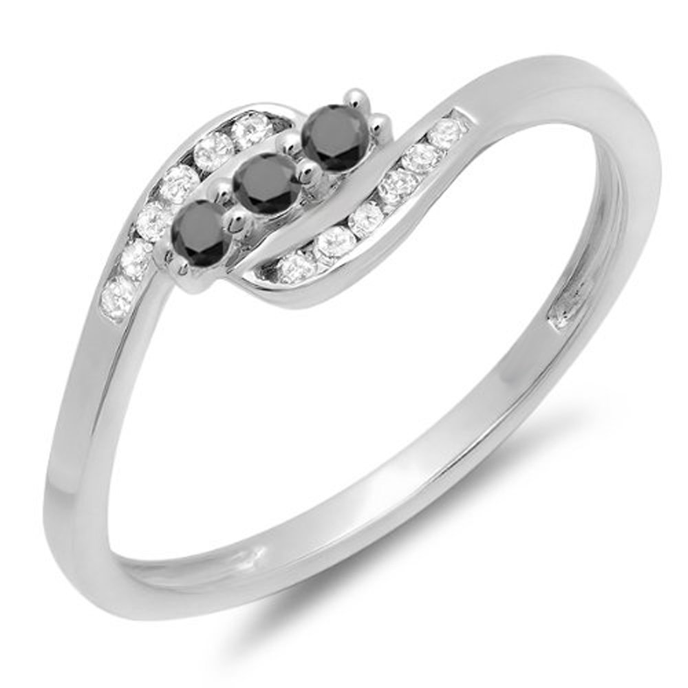 **0.25 Cttw 14K Solid White Gold Round Black & White Diamond Women's Wedding Ring – Anniversary & Promise Ring for Her, Perfect for Engagements, Proposals & Special Occasions**