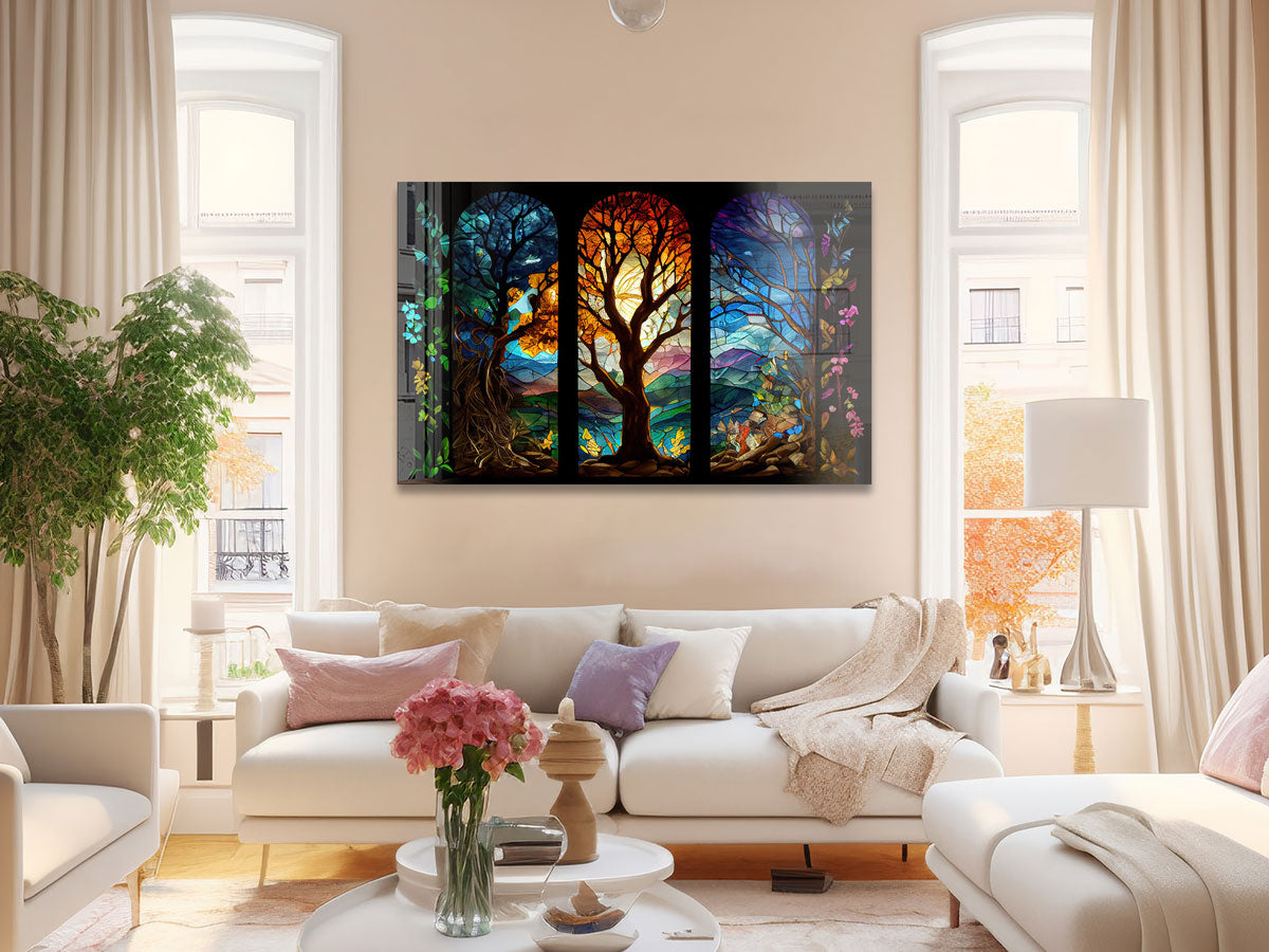 Magical Forest Stained Glass Window Film - Self-Adhesive Decorative Privacy Film for Home & Office Windows - Perfect for Living Rooms, Bedrooms, and Office Spaces