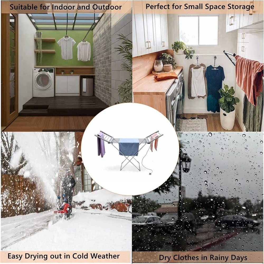 18 Bars Electric Clothes Dryer & Towel Warmer - Portable Indoor Heated Clothes Airer with Wings - Fast Drying for Laundry, Baby Clothes & Winter Use - Silver Space Saving Design for Apartments & Small Homes