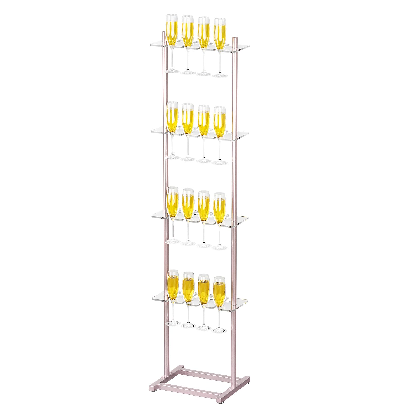IKARE 4-Tier Clear Acrylic Champagne Wall Holder - 32 Wine Glass Stand for Weddings, Bridal Showers & Events (Rose Gold) - Perfect for Party Decor, Home Bar & Event Displays