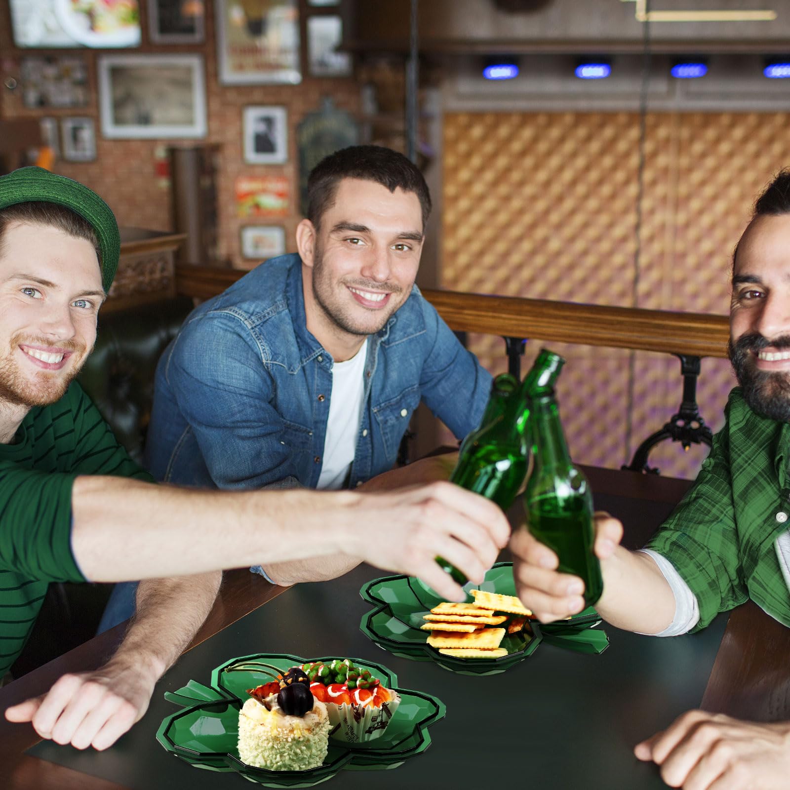4 Pack St. Patrick's Day Plastic Bowls - 8.5 Inch Shamrock Shaped Serving Trays for Candy, Snacks & Party Decorations | Irish Themed Dinnerware for St. Paddy's Day Celebrations, Home Decor & Holiday Gatherings