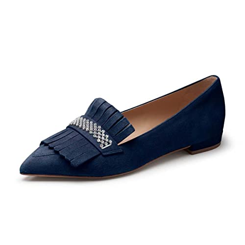 XYD Women's Vintage Fringe Slip-On Loafers - Pointed Toe Low Heel Driving Shoes for Casual Outfits & Office Wear | Comfortable Flats for Daily Use, Work, and Special Occasions