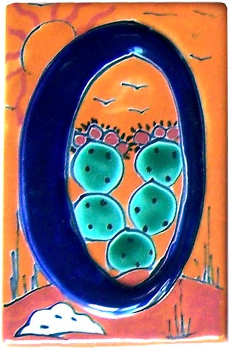 Desert Talavera Ceramic House Number 0 - Handcrafted Mexican Tile Address Plaque for Front Door, Porch or Garden Decor