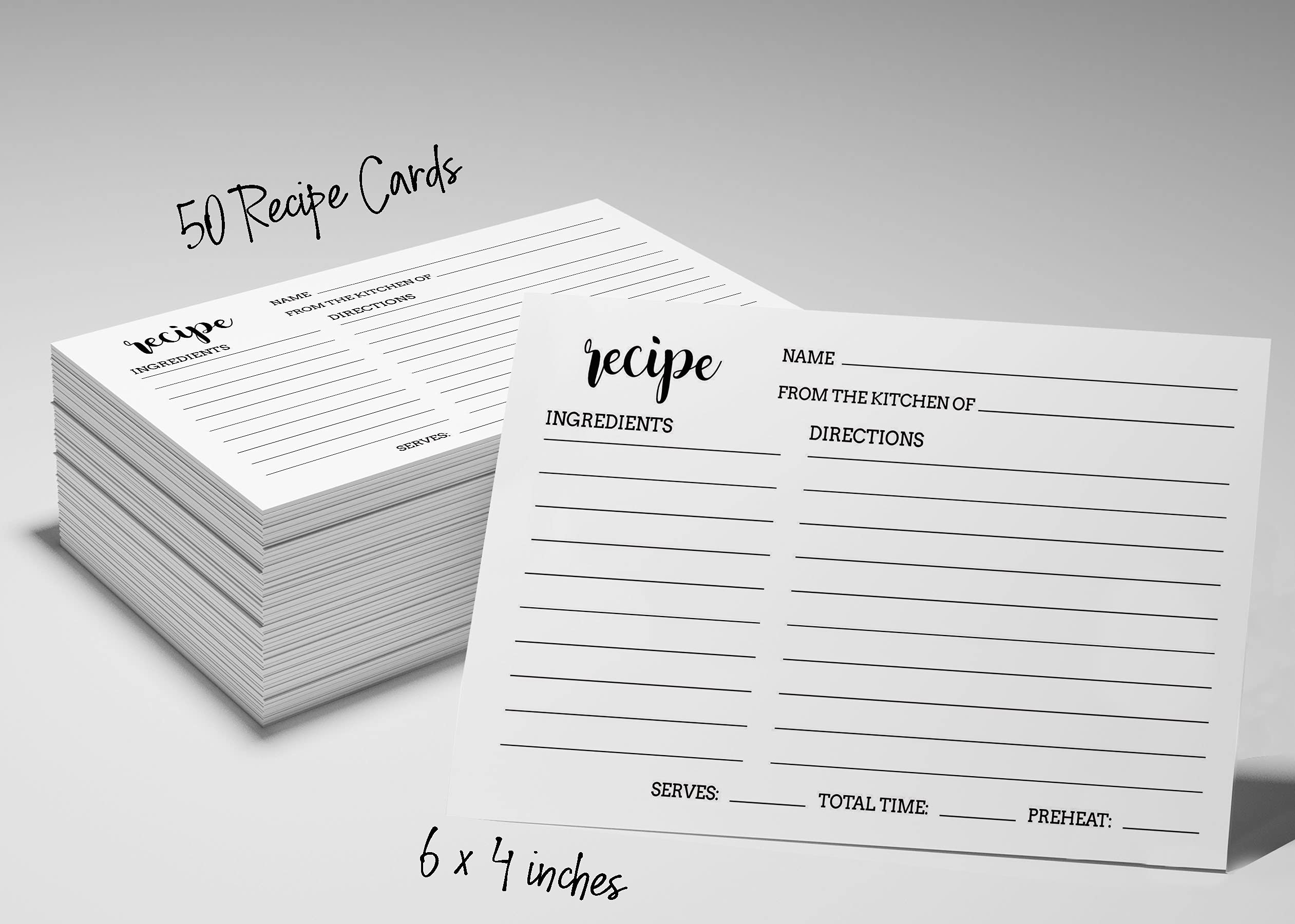 6x4 Inch White Single-Sided Recipe Cards - Classic Wedding, Bridal & Baby Shower Recipe Design (Pack of 50) - Perfect for Kitchen Organization, Gift Giving & Party Favors