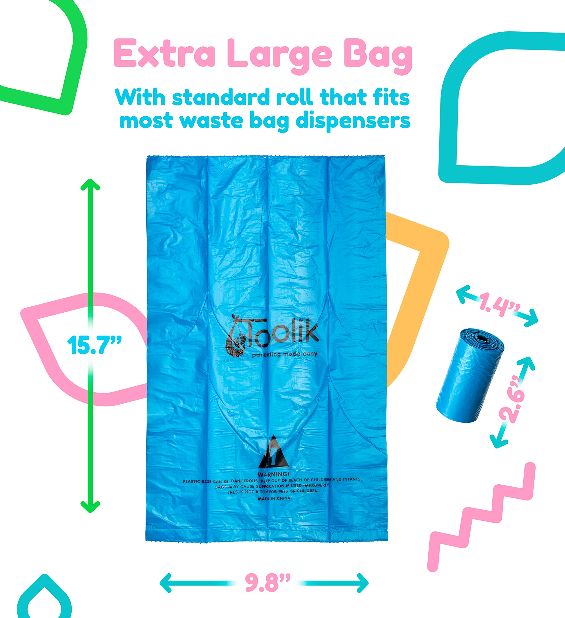 **Toolik Diaper Bag Dispenser Refills - Unscented Disposable Waste Bags (8 Rolls, 120 Bags) - Perfect for Diaper Changes, Pet Waste & Travel Hygiene**